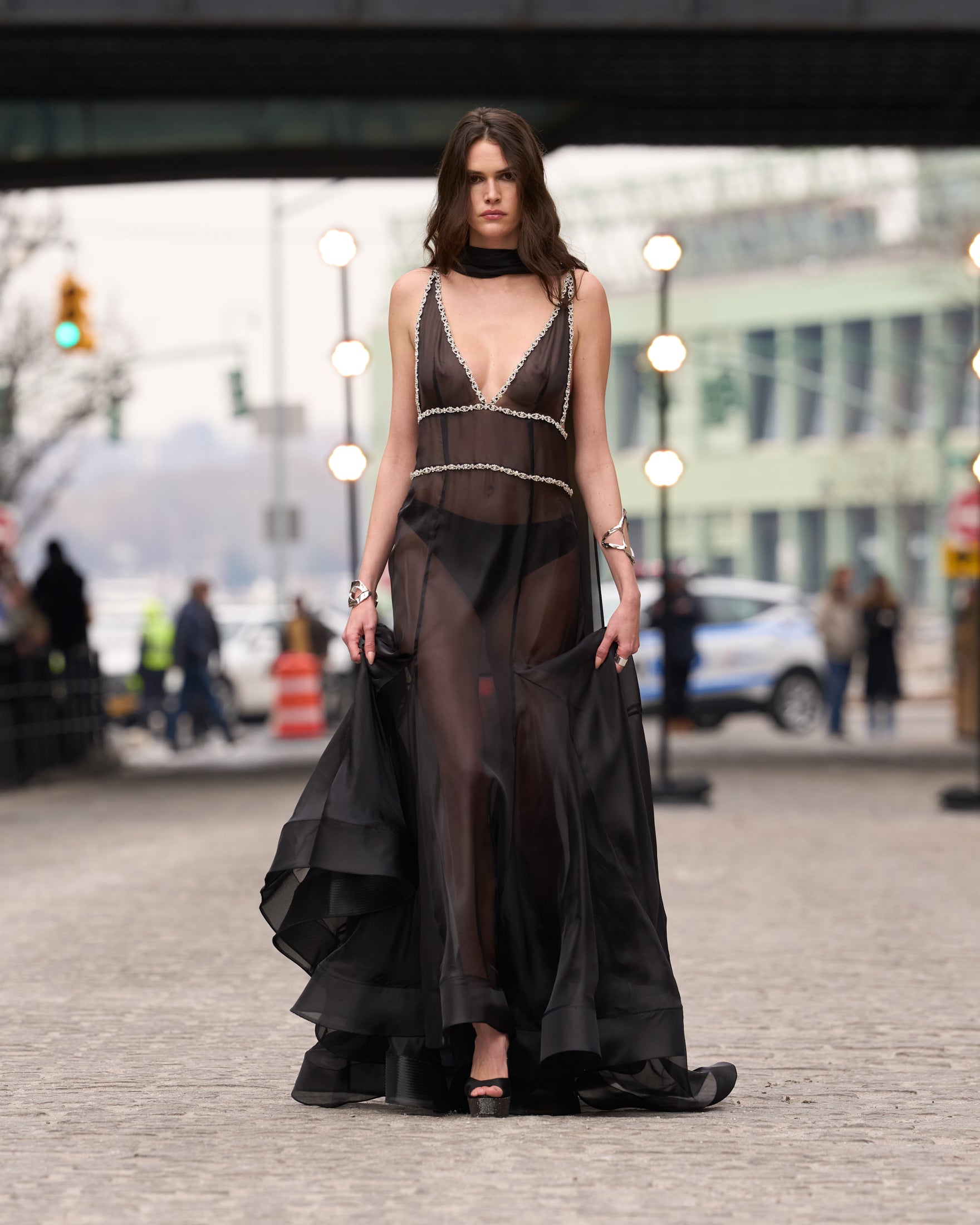 Sleeveless V-Neck Organza Gown