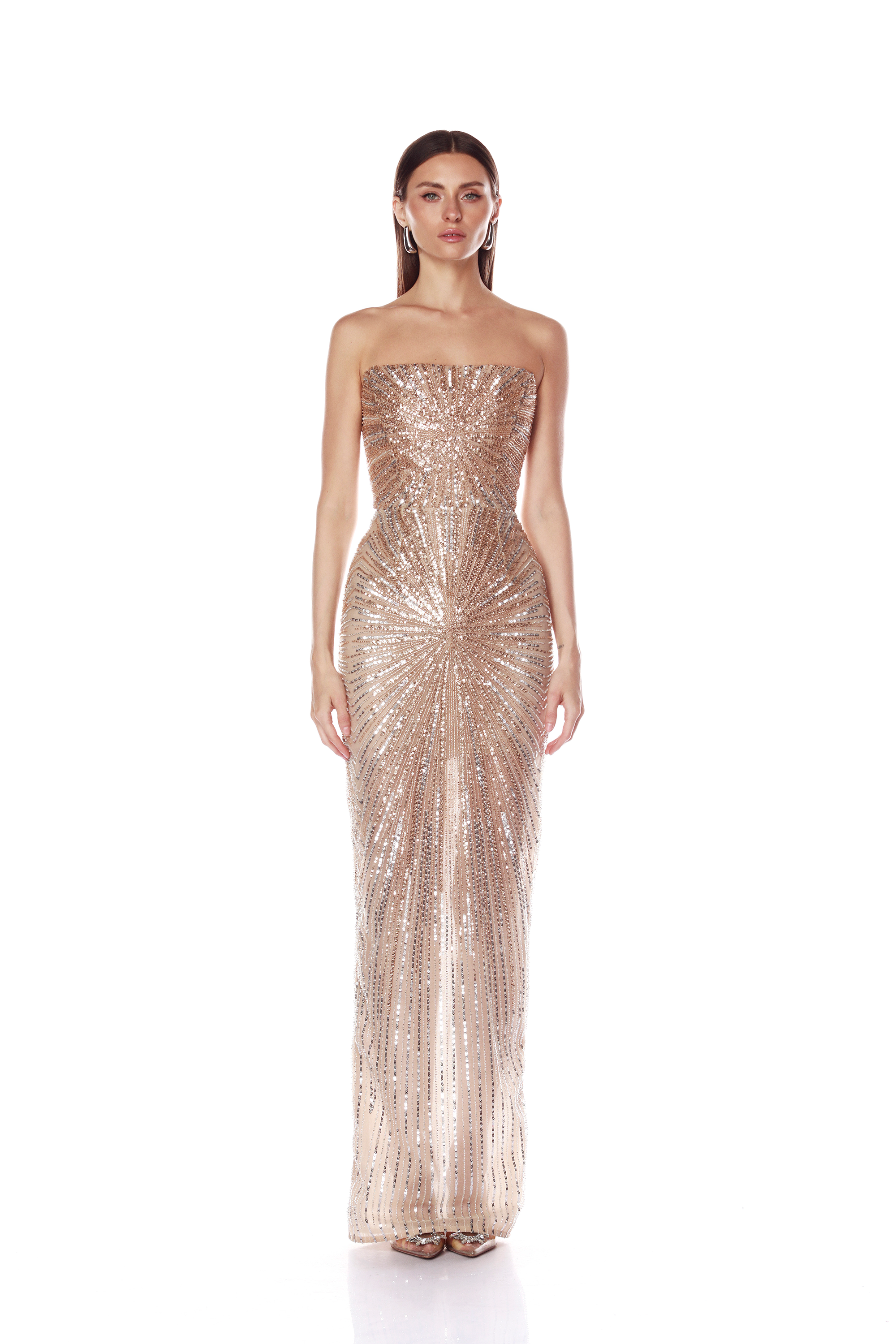 Dahlia Champagne Strapless Maxi Dress Dahlia Champagne Strapless Maxi Dress
