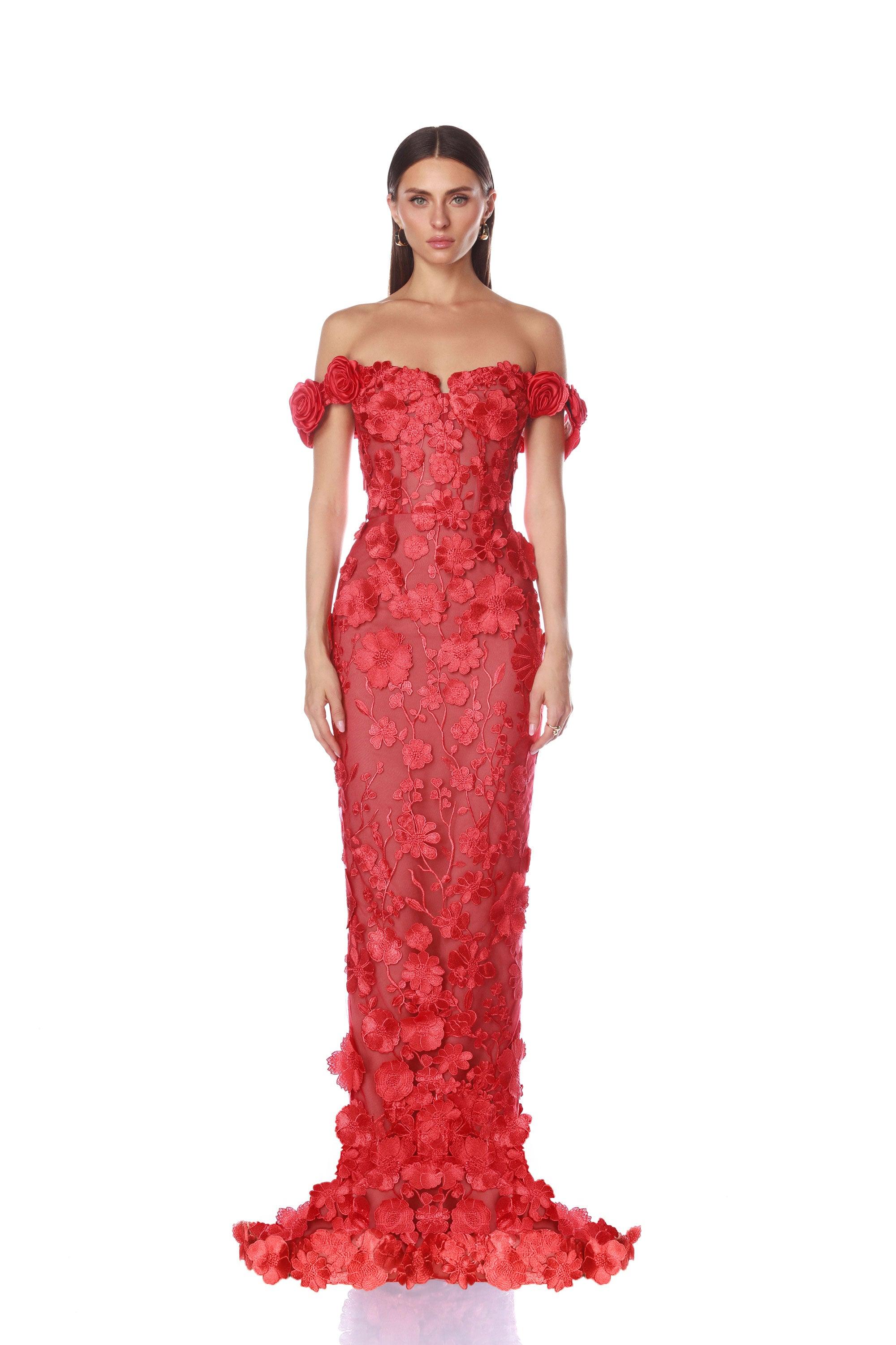 Jasmine Red Off Shoulder Gown