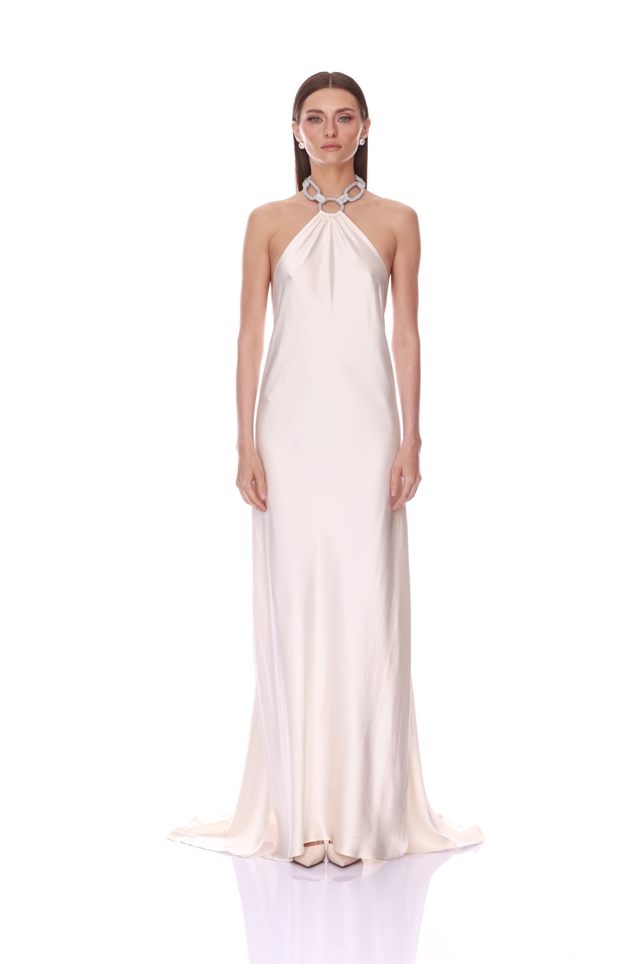 diamond halter dress Silky Halterneck Gown with Chain Maxi dress