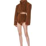 Look 9: Faux Mink Long Sleeve Cropped Jacket + Faux Mink Shorts