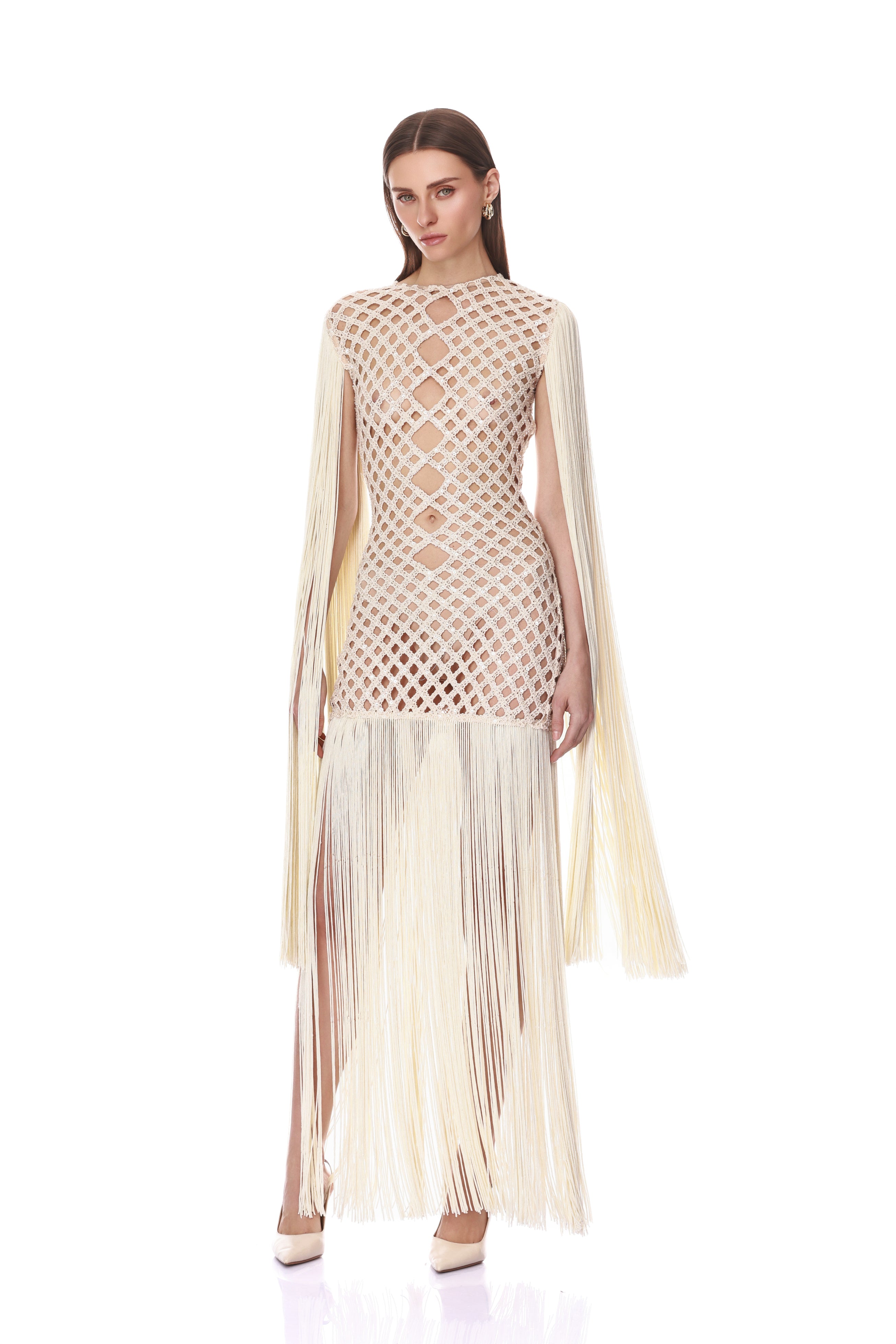 Africa Fringe Beaded Maxi Dress