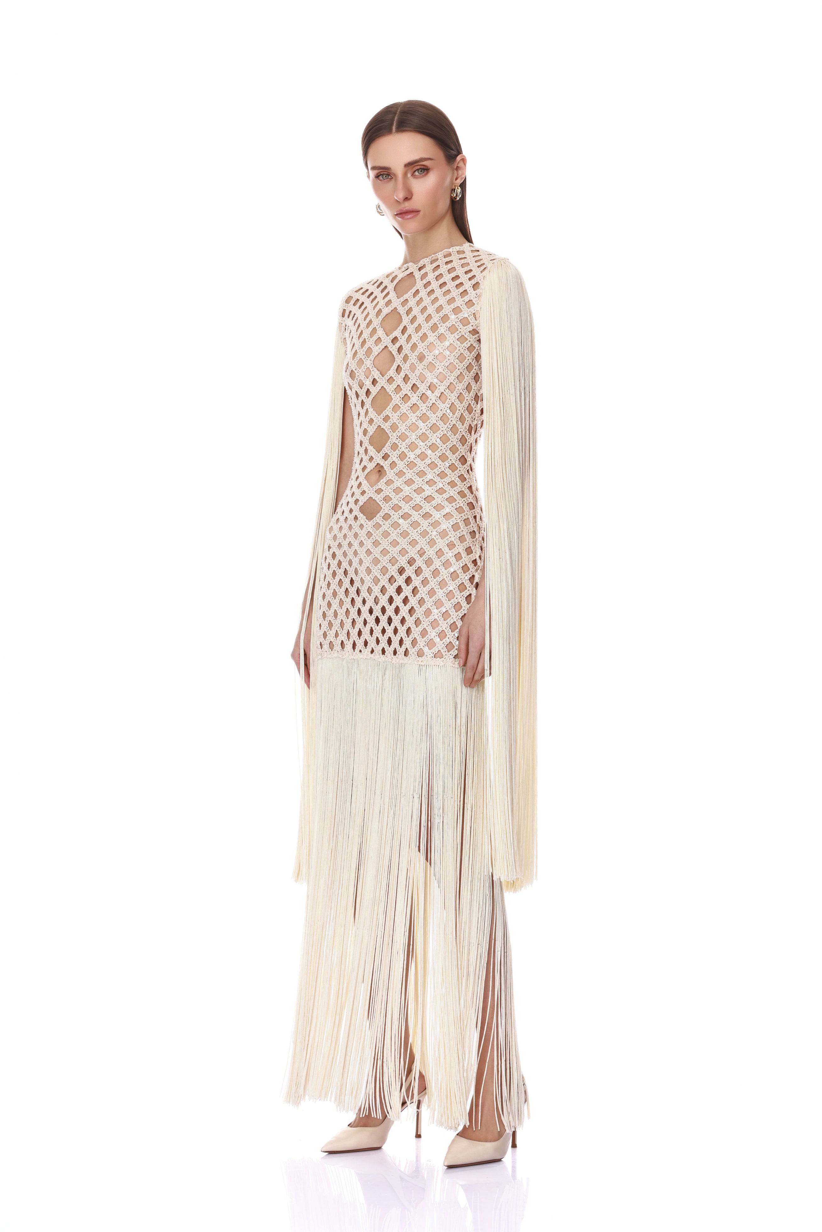 Africa Fringe Beaded Maxi Dress