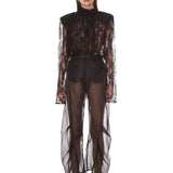 Look 5: Long Sleeve Sheer Blouse with Tie + Organza Pant