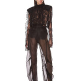 Look 5: Long Sleeve Sheer Blouse with Tie + Organza Pant
