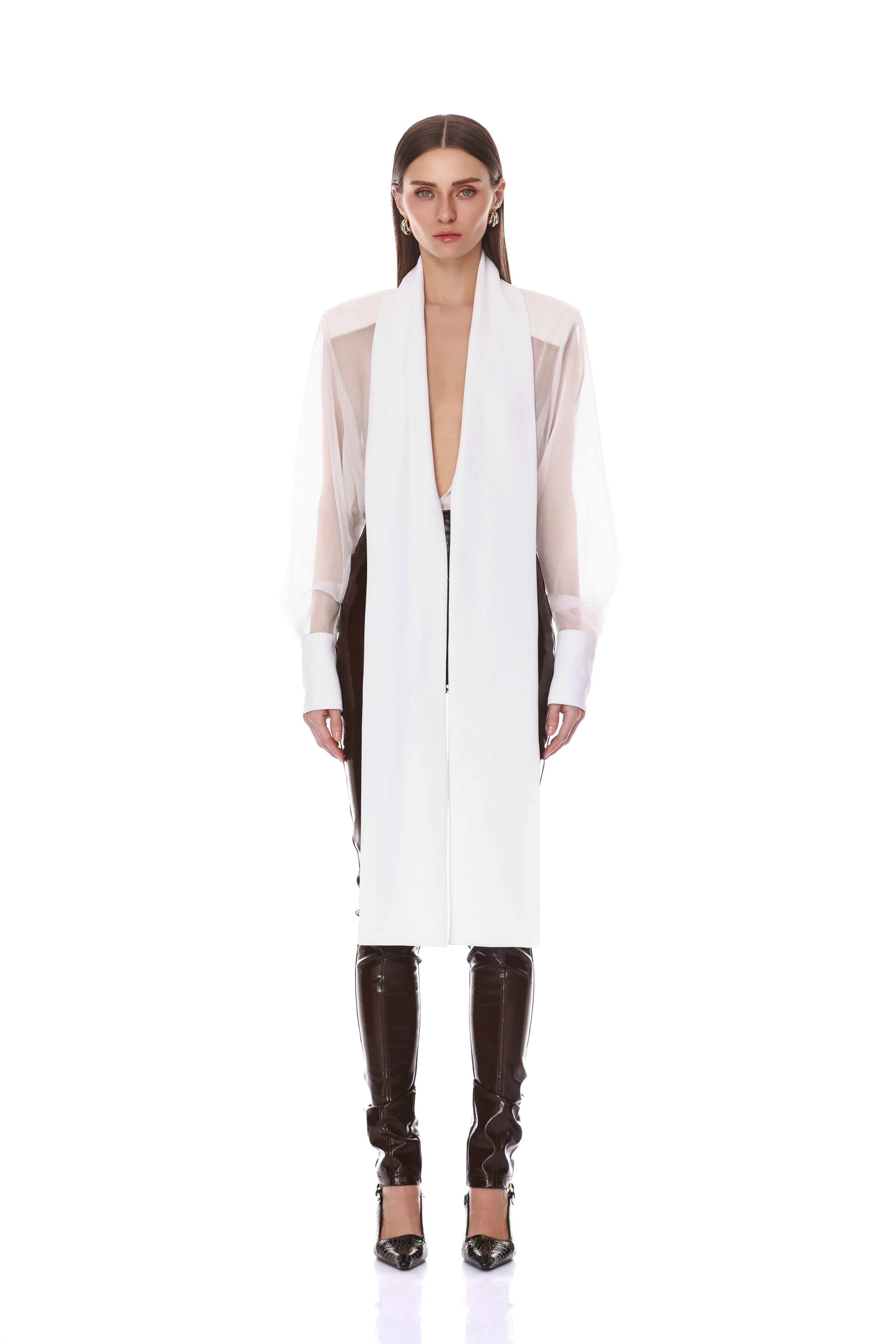 Long Sleeve Sheer Blouse with Tie + Organza Pant