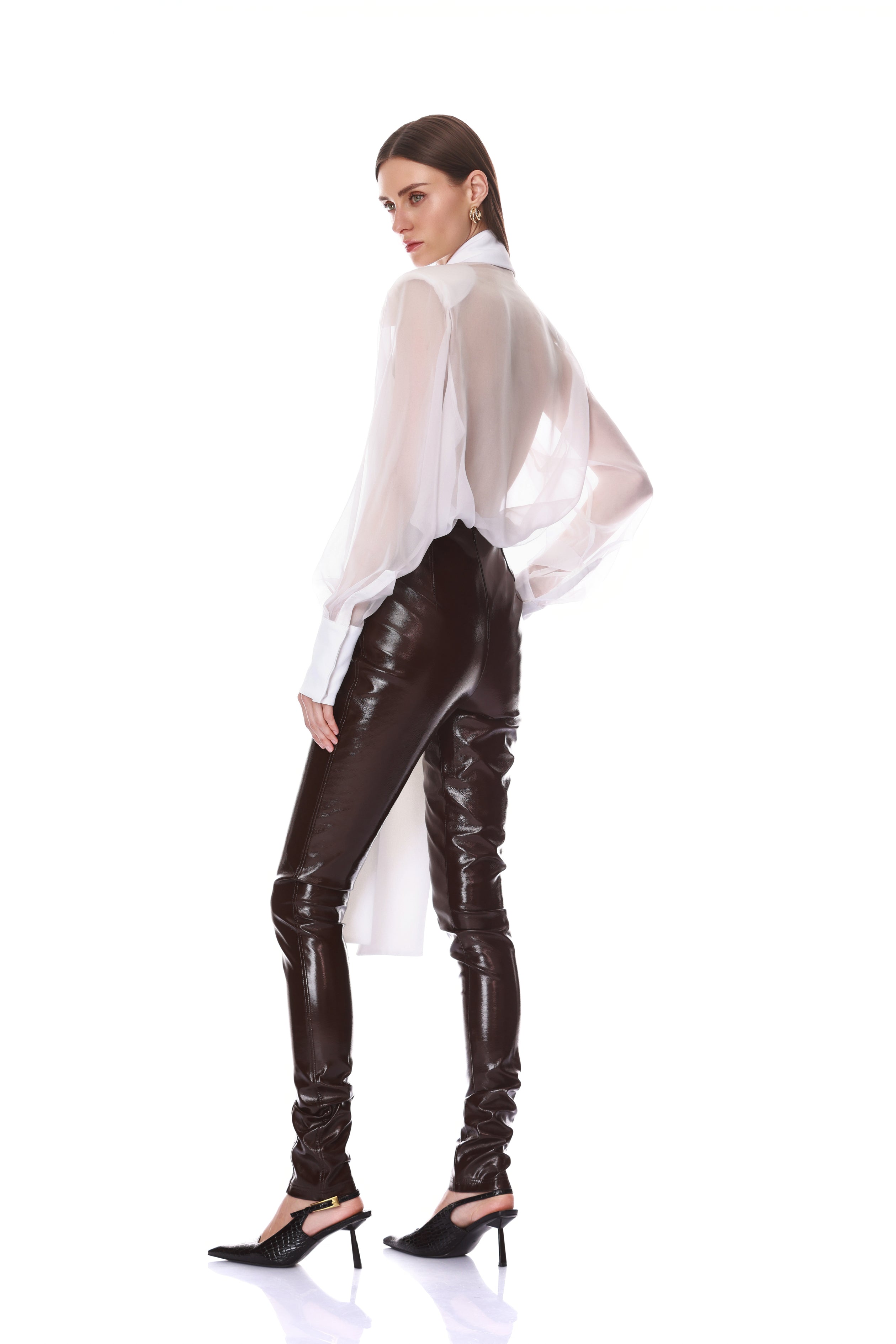 Long Sleeve Sheer Blouse with Tie + Organza Pant