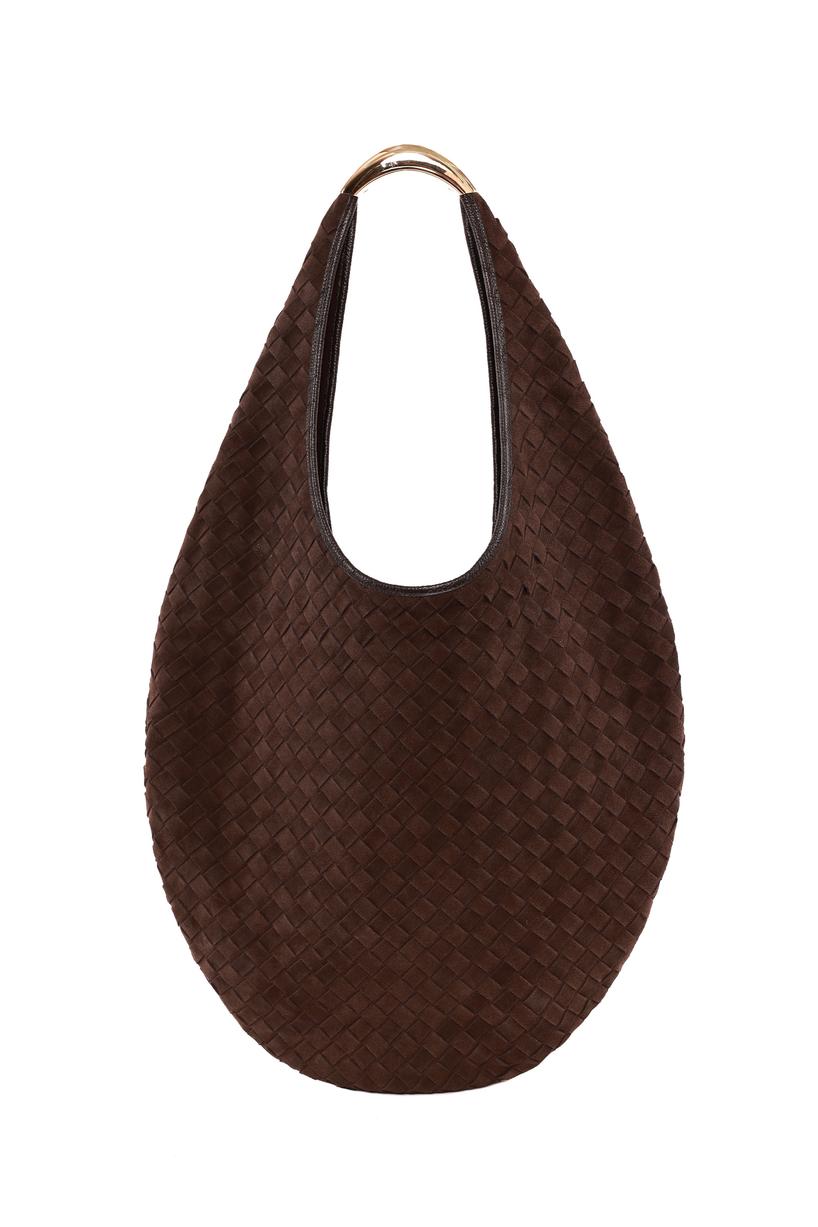 Woven Suede Oval Shoulder Bag