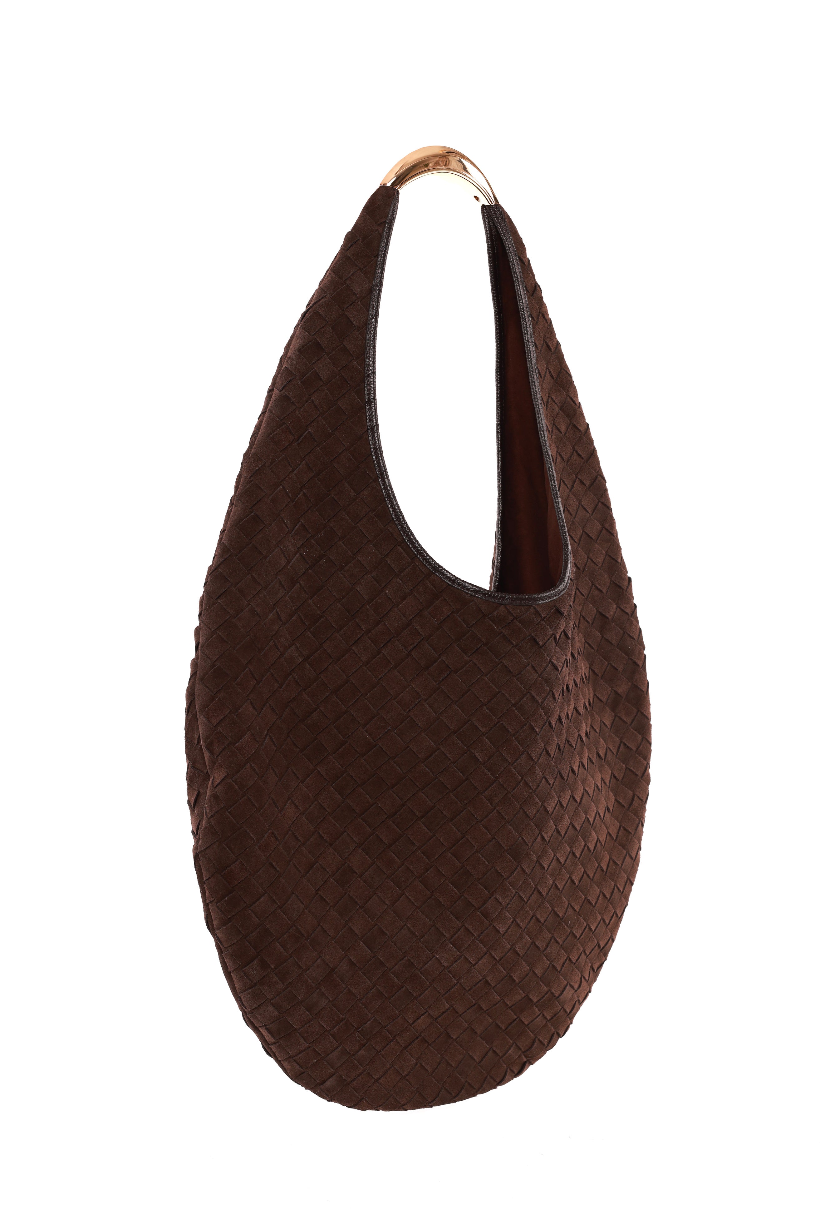 Woven Suede Oval Shoulder Bag