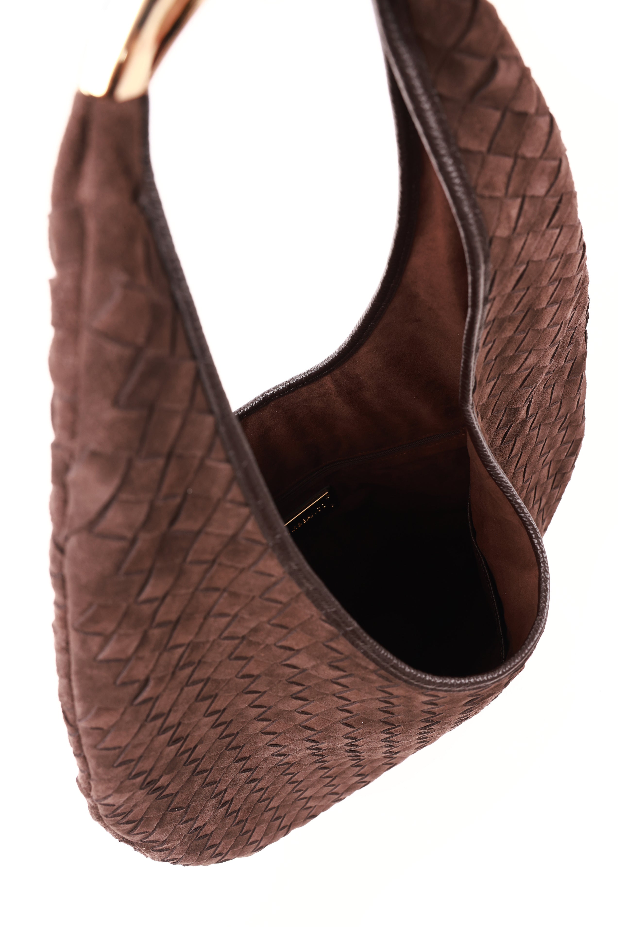 Woven Suede Oval Shoulder Bag