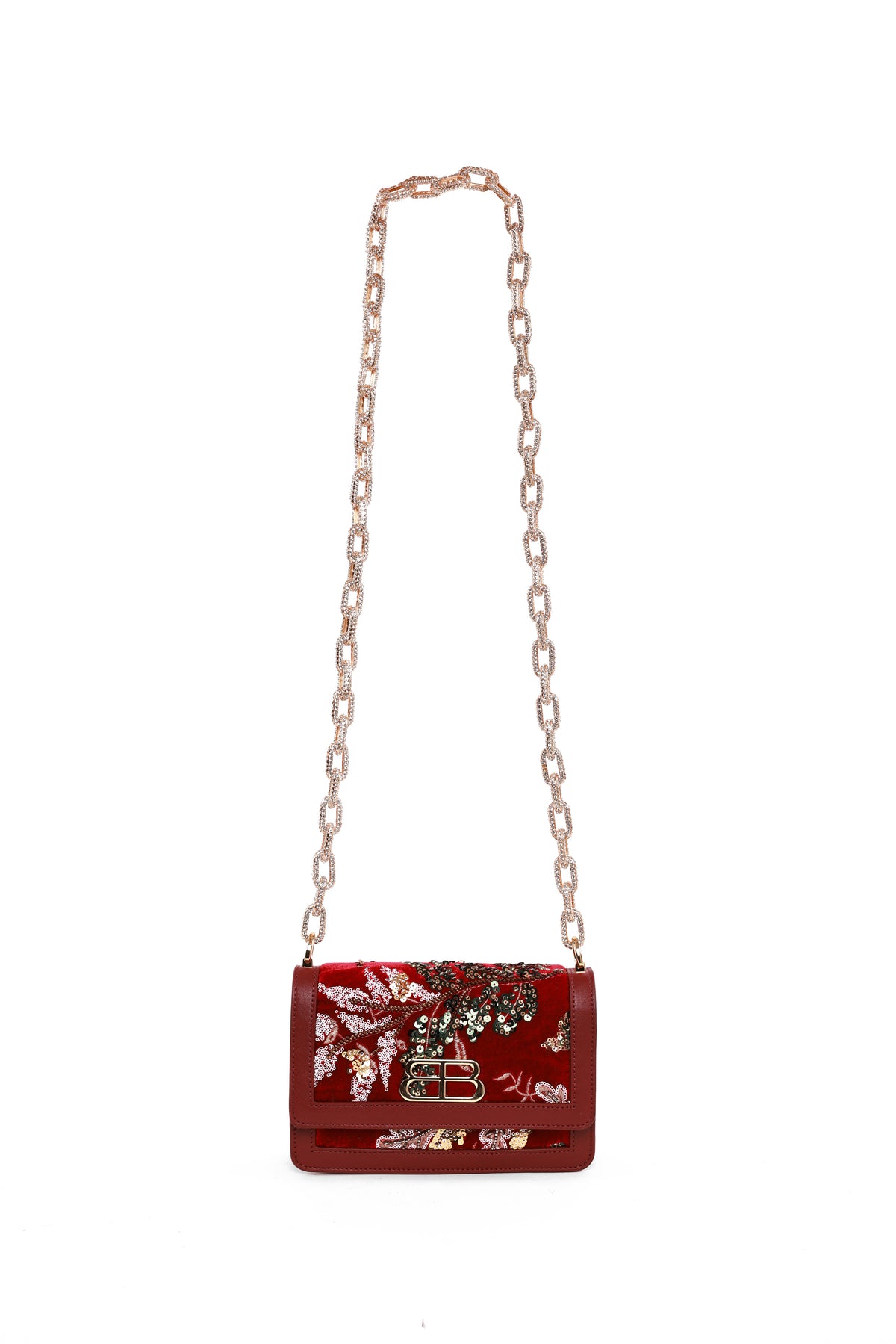 Velvet Embroidered Crossbody Bag Chain