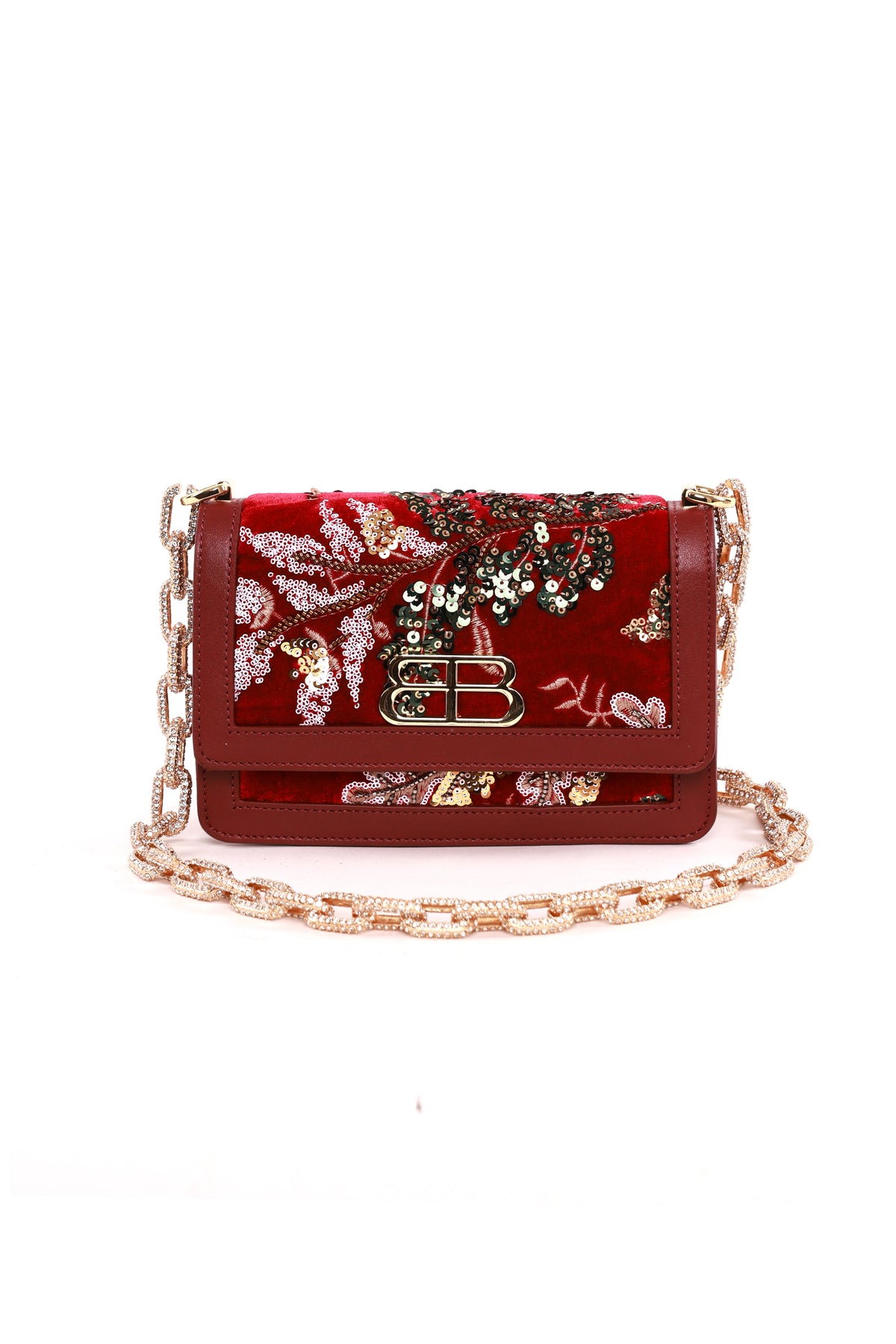 Velvet Embroidered Crossbody Bag Front