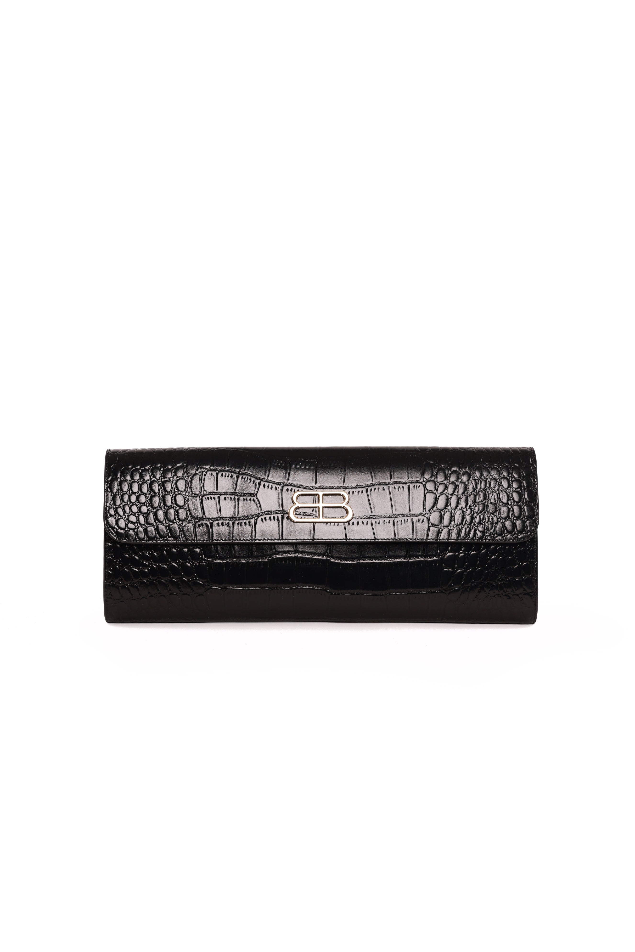 Leather Croc Embossed Envelope Clutch