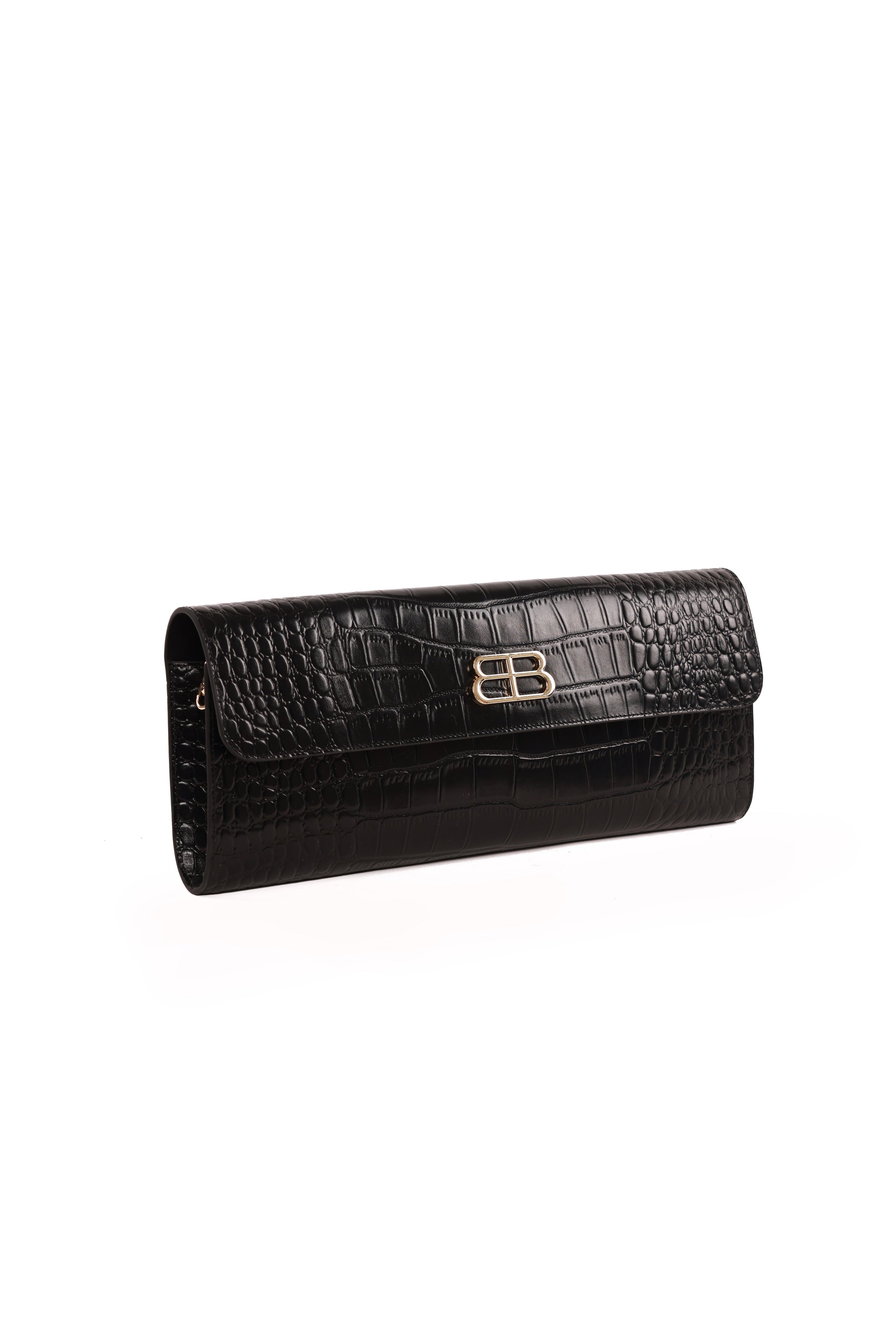 Leather Croc Embossed Envelope Clutch