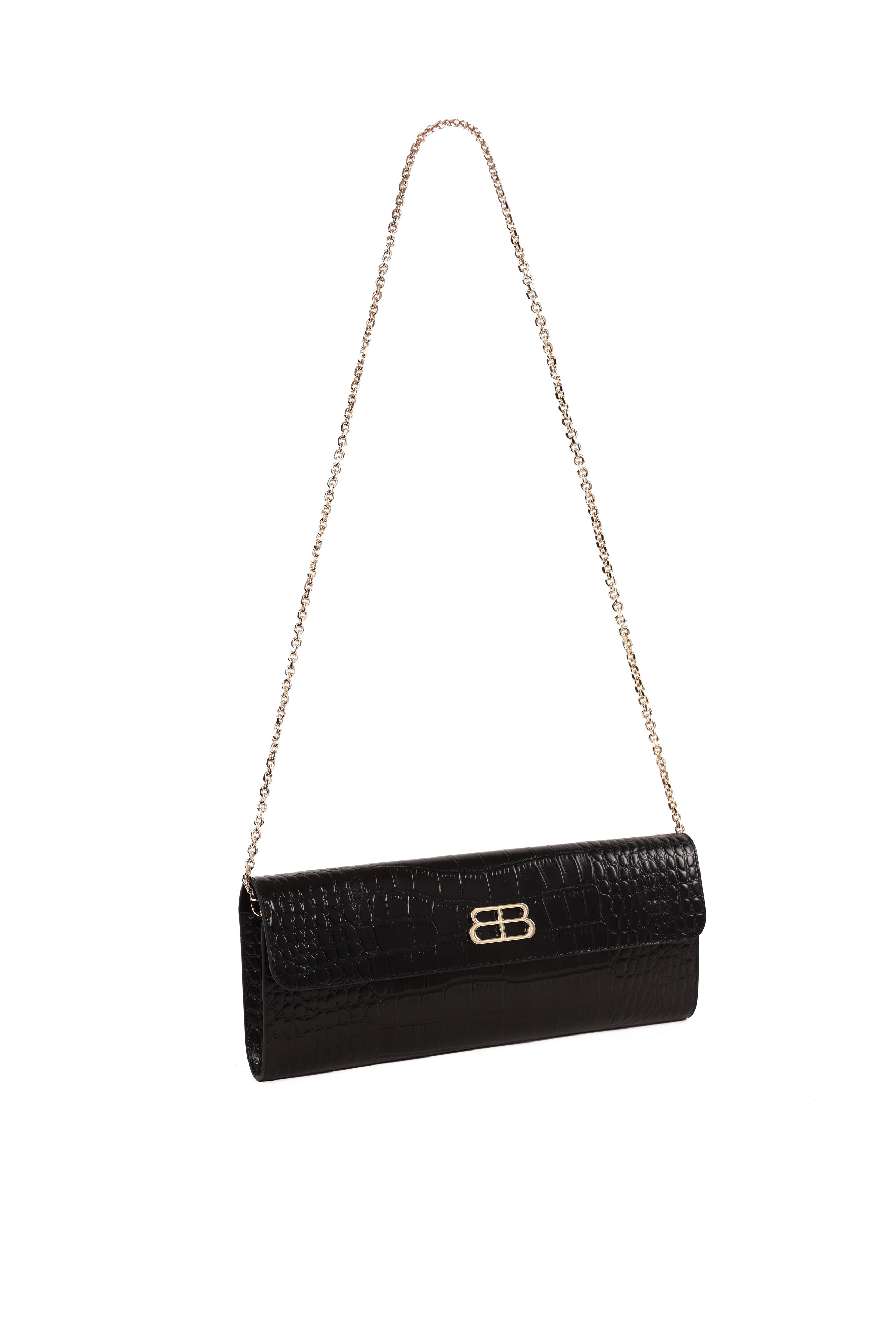Leather Croc Embossed Envelope Clutch