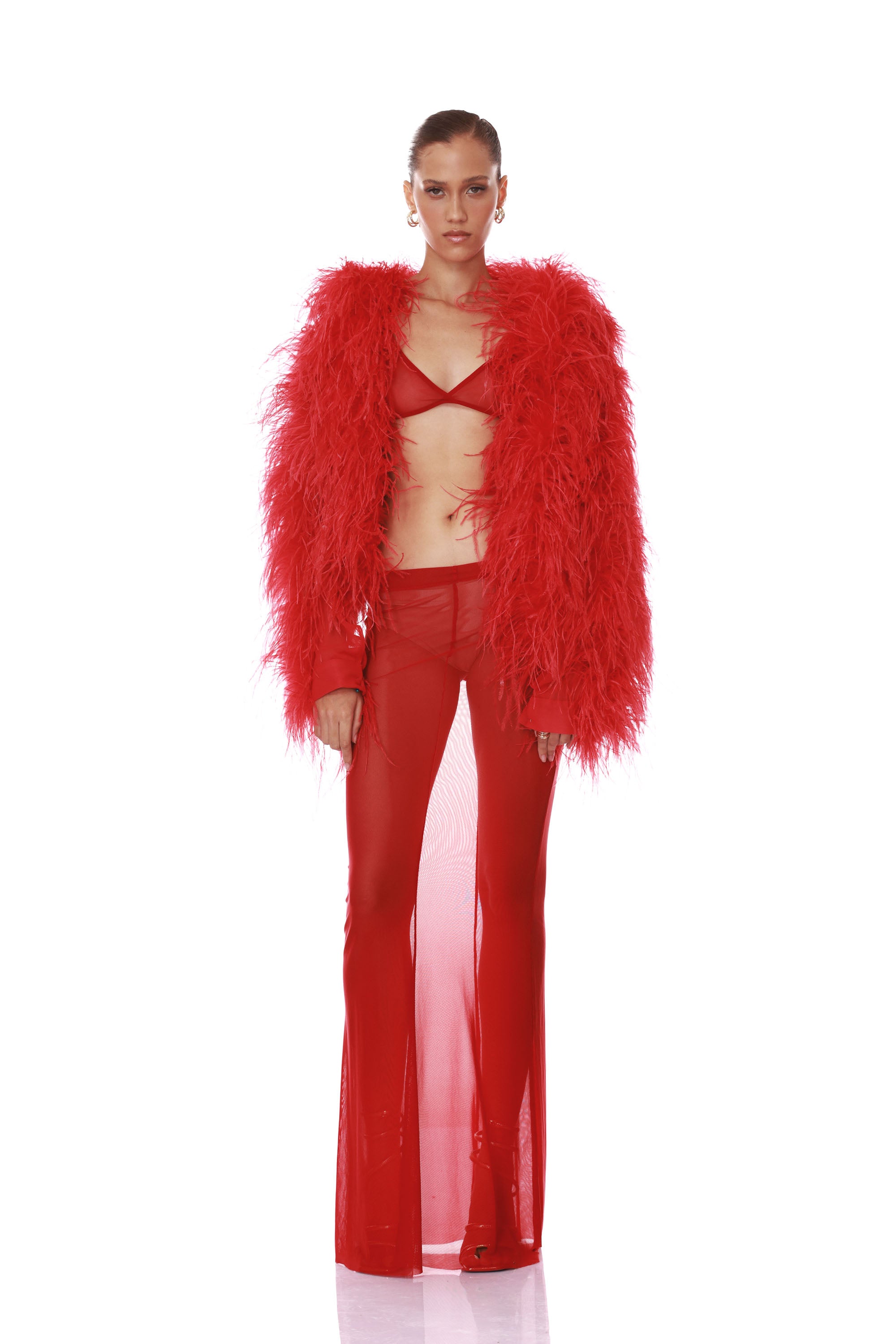 Marlowe Ruby Feather Bomber Jacket