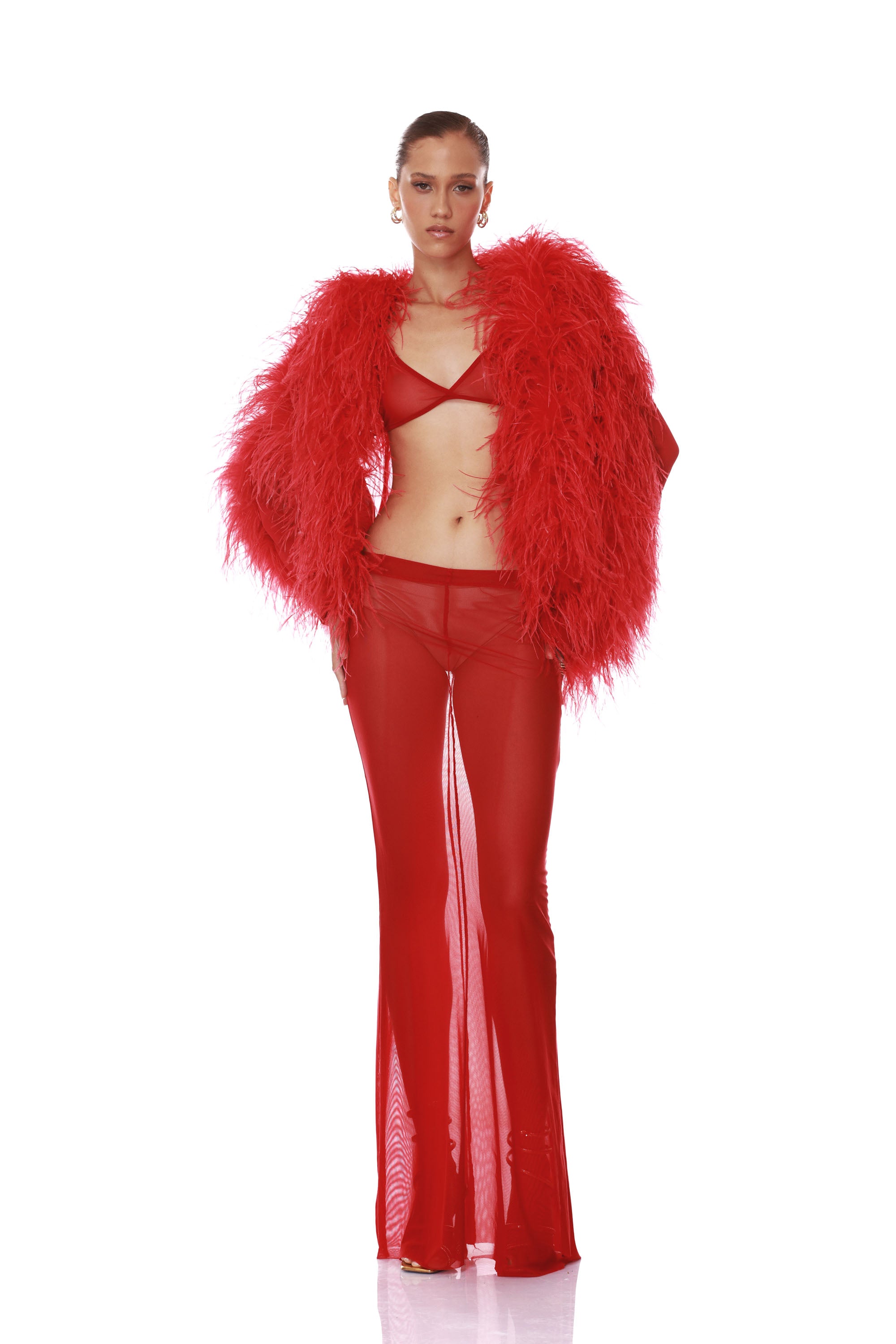 Marlowe Ruby Feather Bomber Jacket