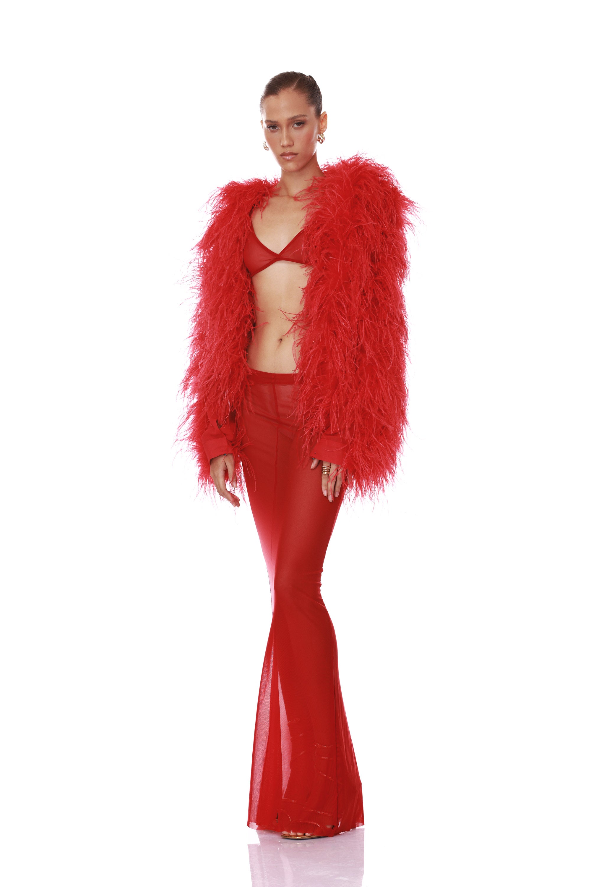 Marlowe Ruby Feather Bomber Jacket