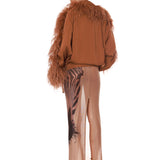 Marlowe Brown Feather Bomber Jacket