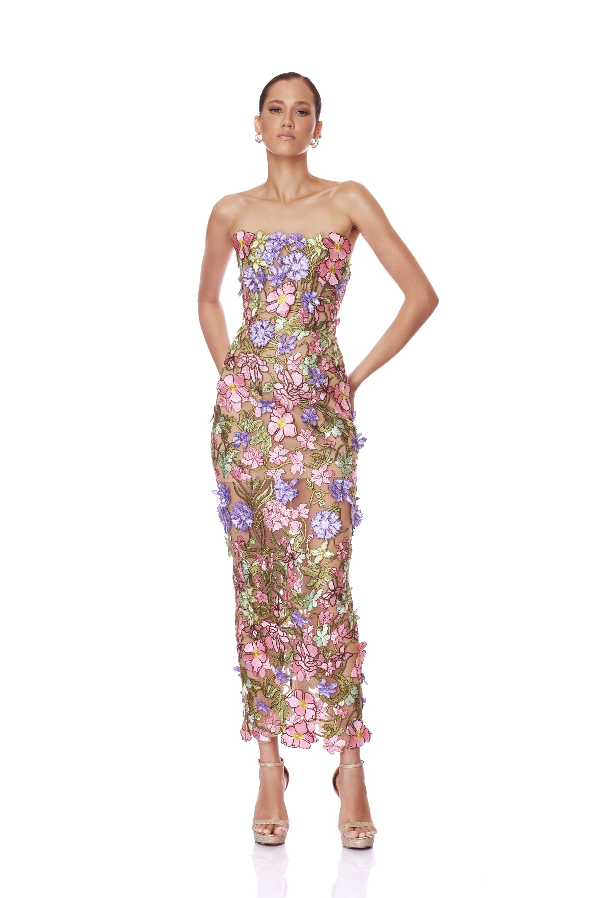 Iris Floral Maraya Strapless Ankle Dress