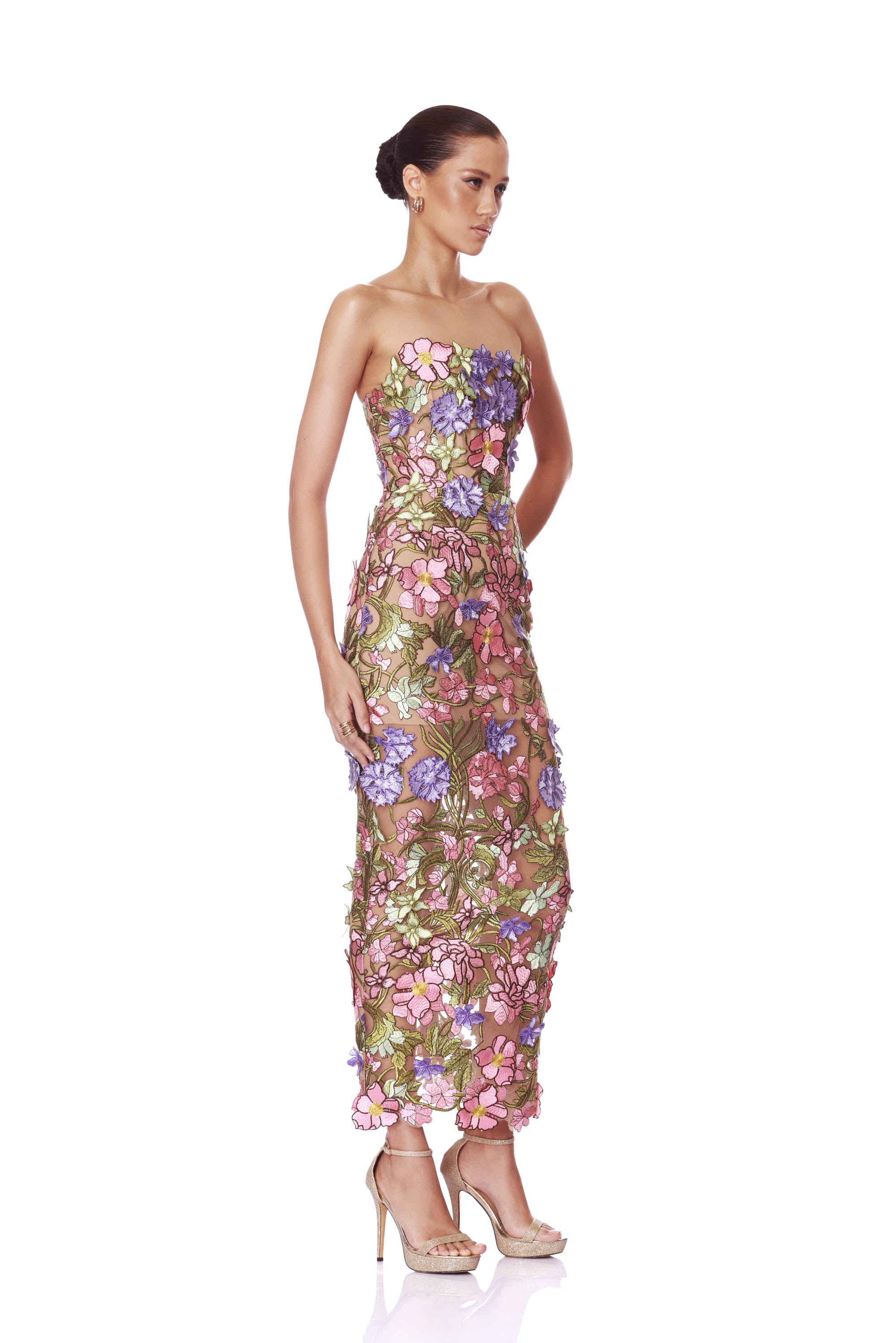 Iris Floral Maraya Strapless Ankle Dress