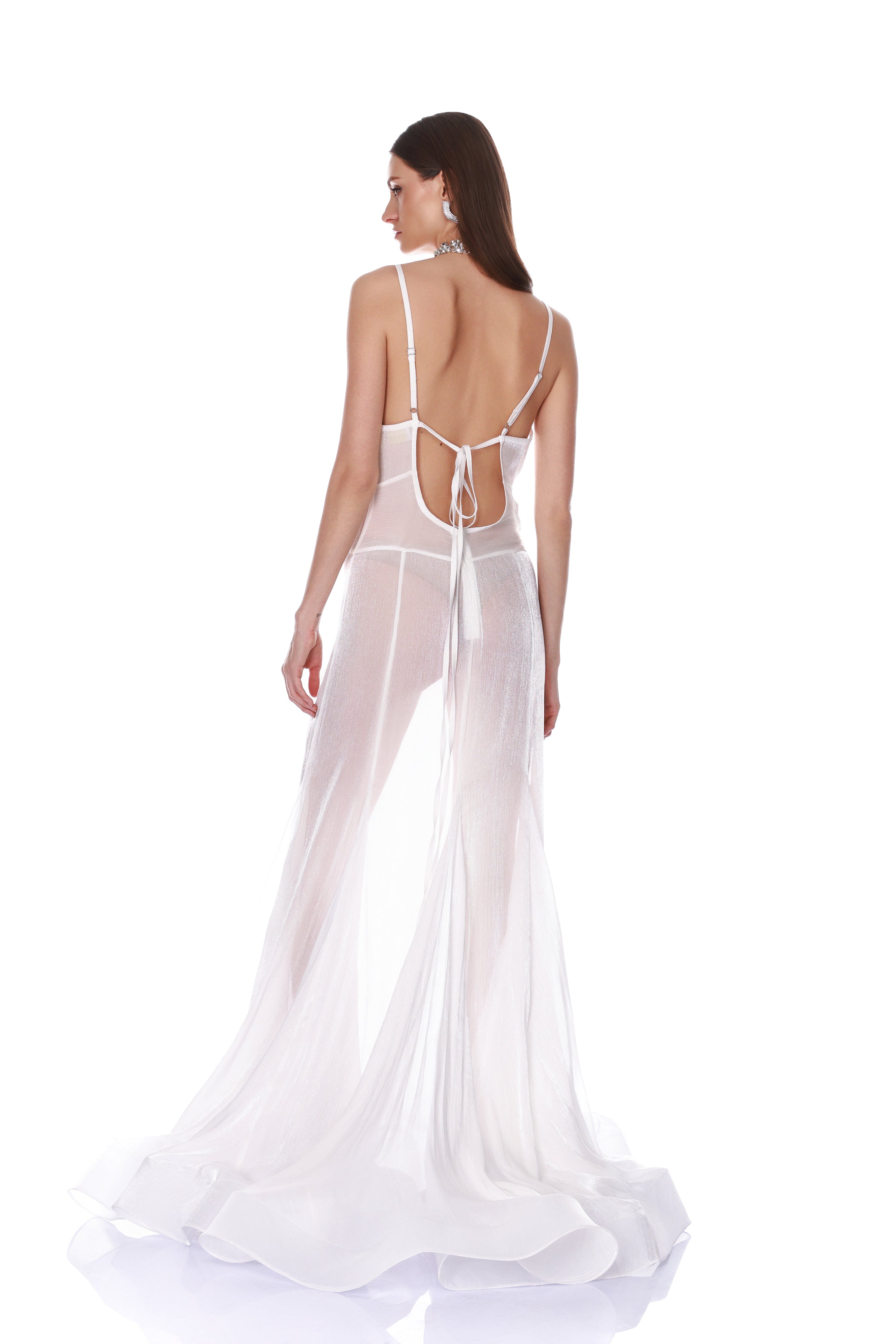 Ashanti Blanc V-Neck Organza Gown