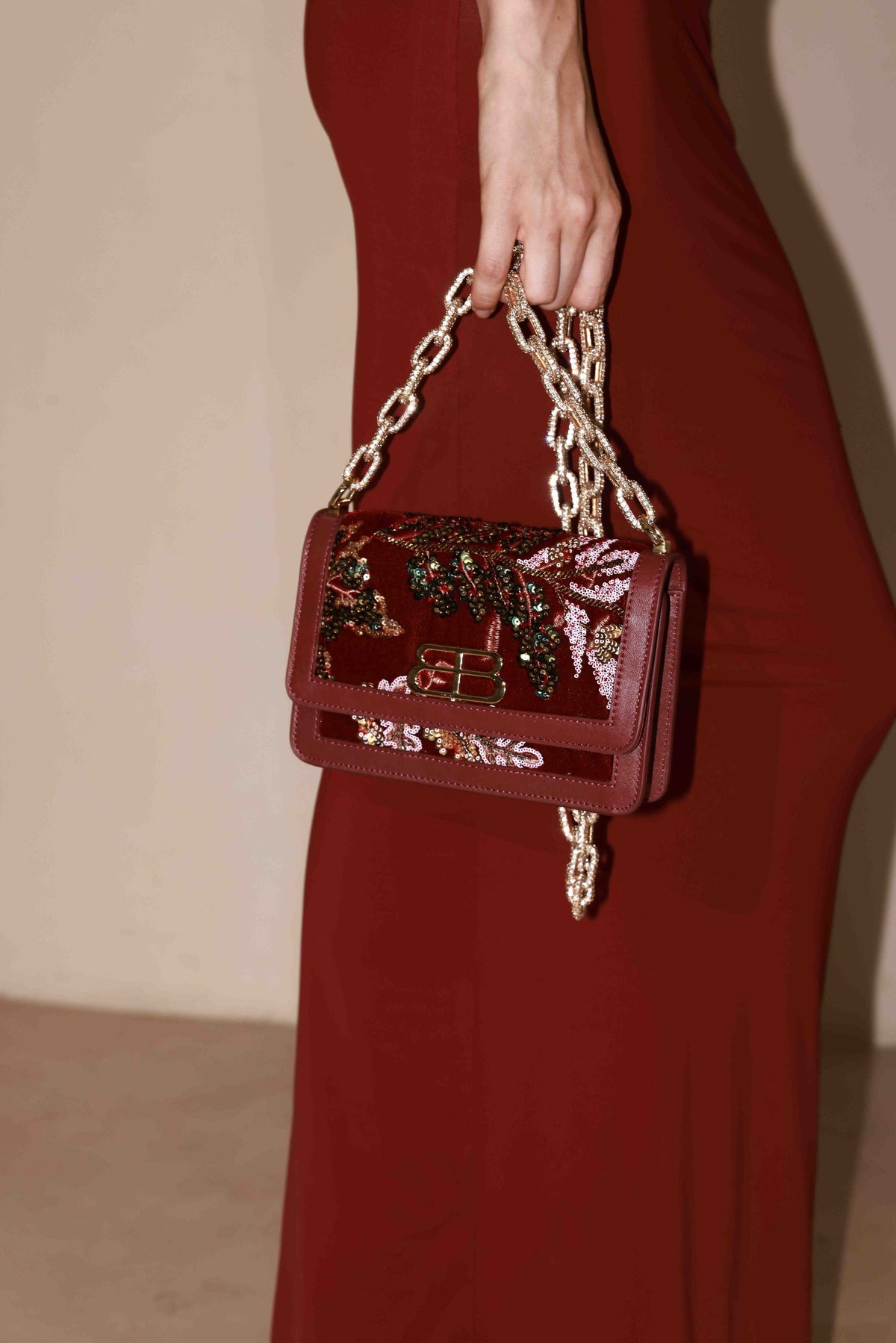 Velvet Embroidered Crossbody Bag