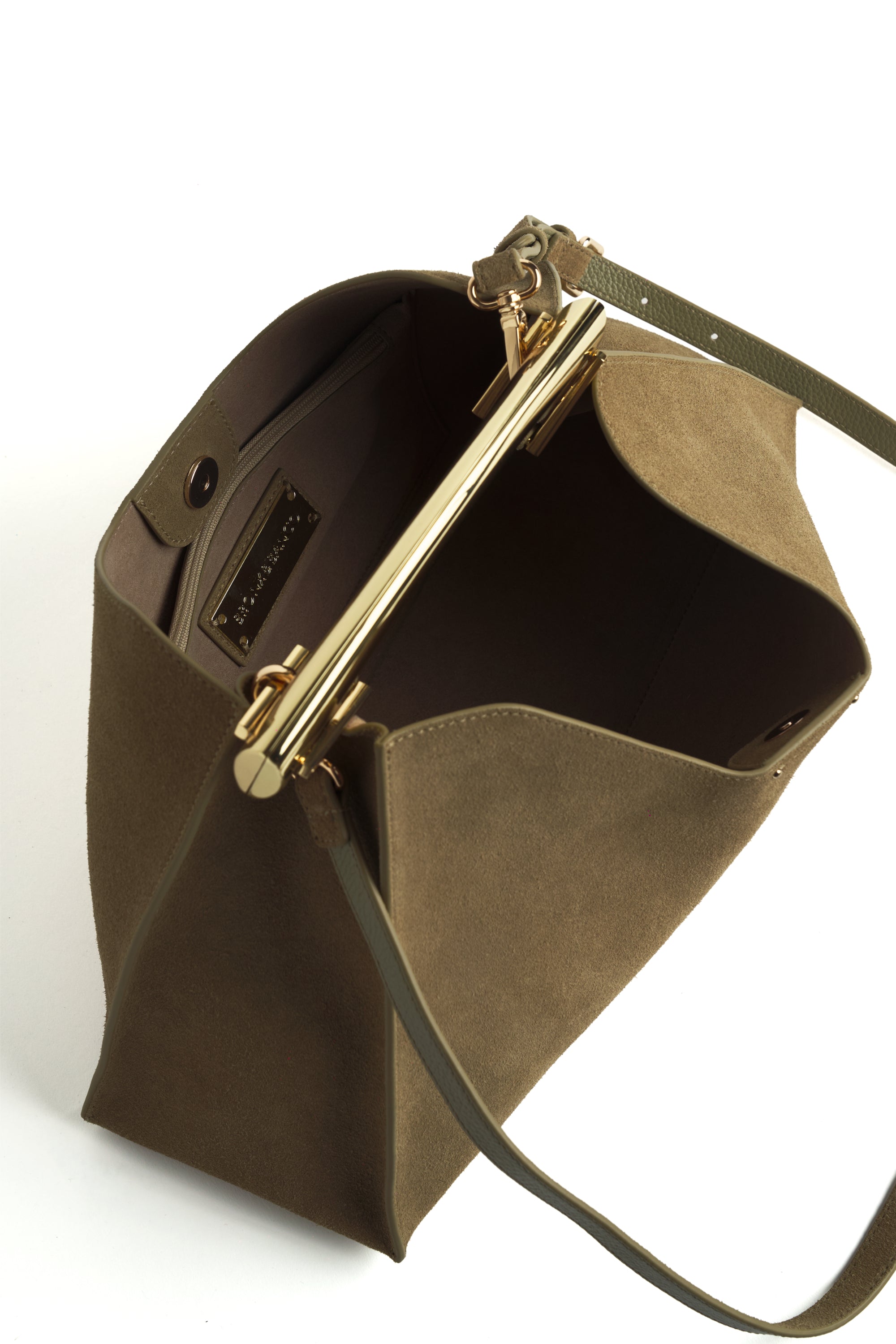 Poline Midi Bag in Khaki Suede