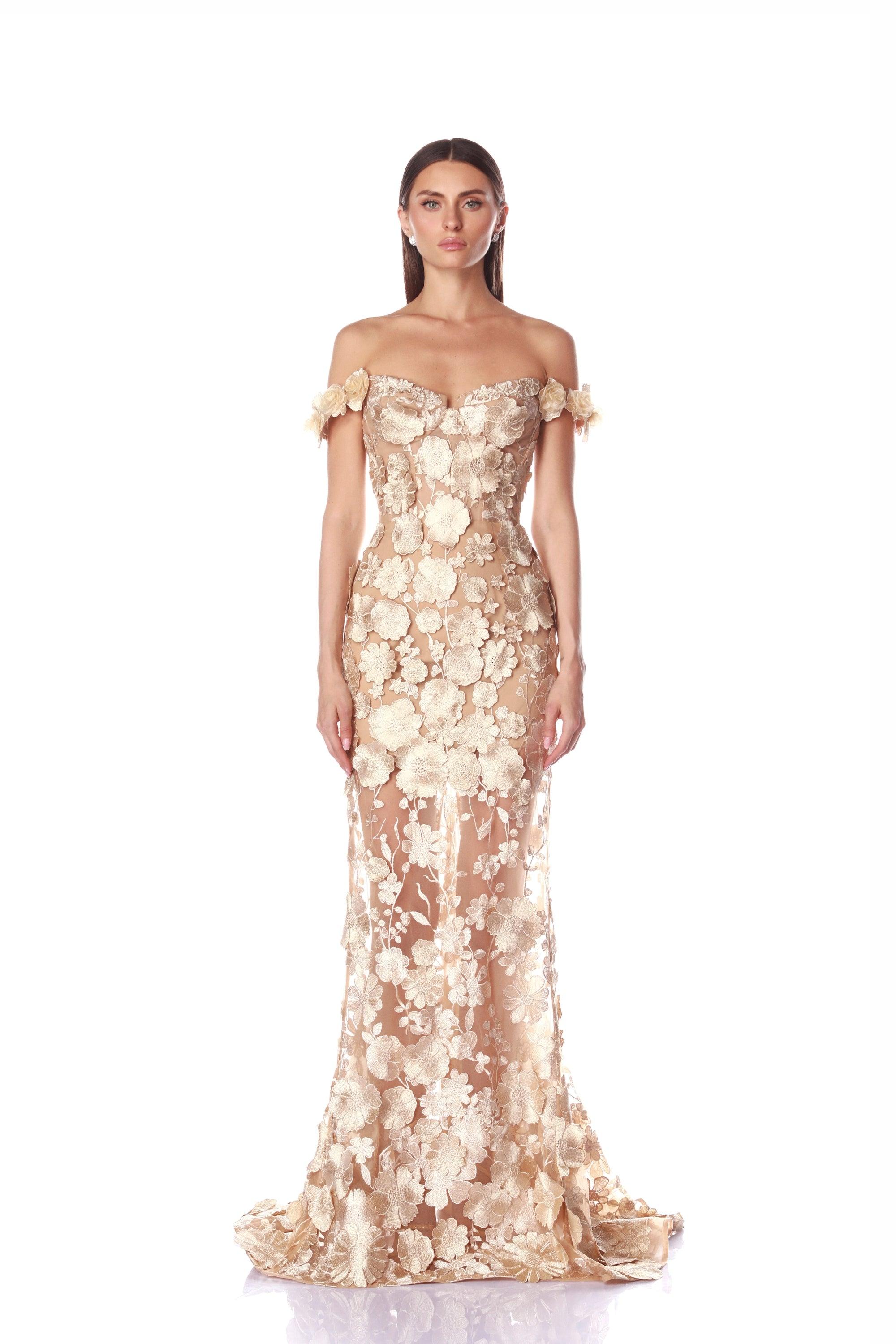 Jasmine Gold Off Shoulder Gown