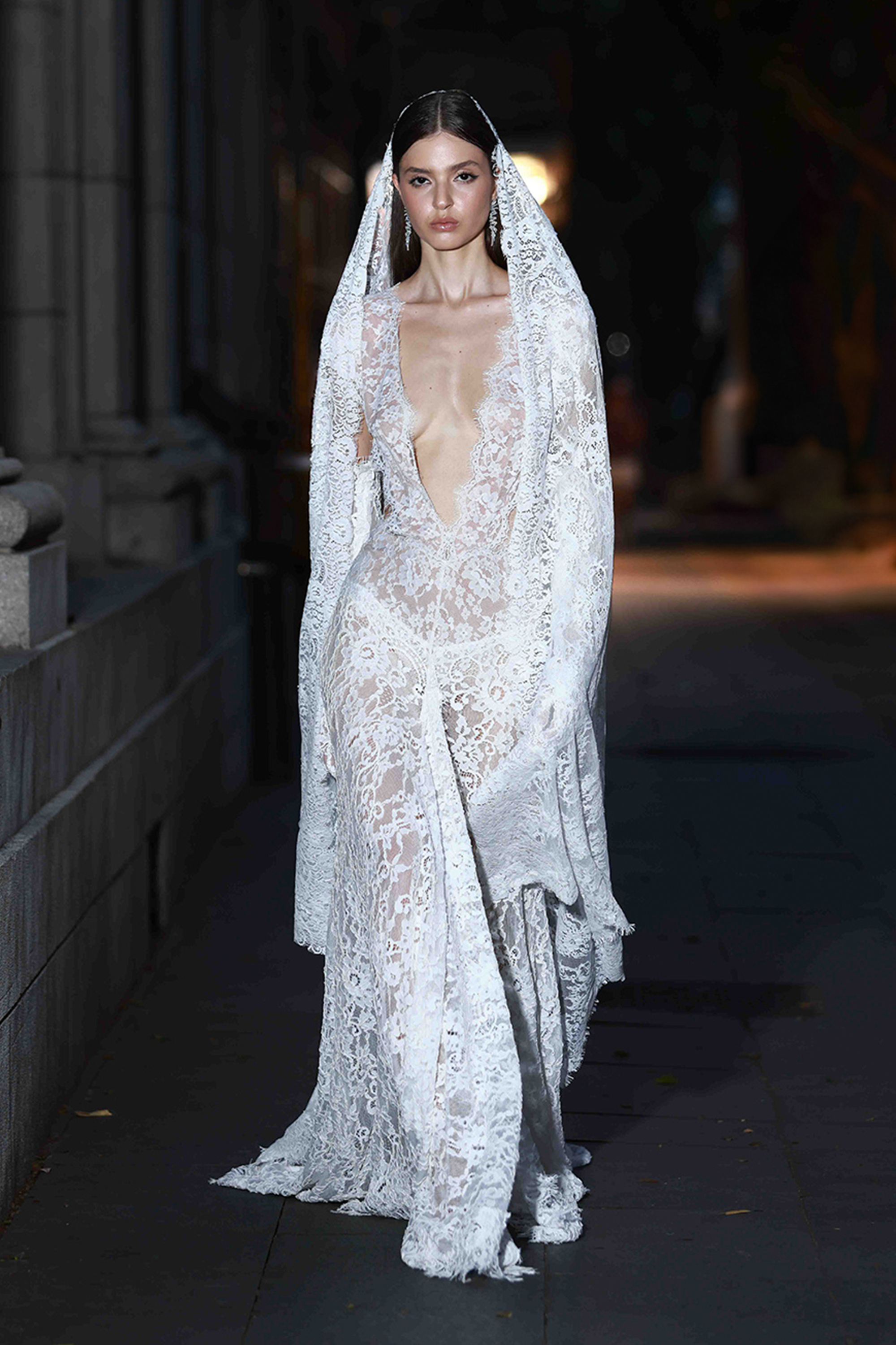 Naia Blanc Lace V-Neck Gown