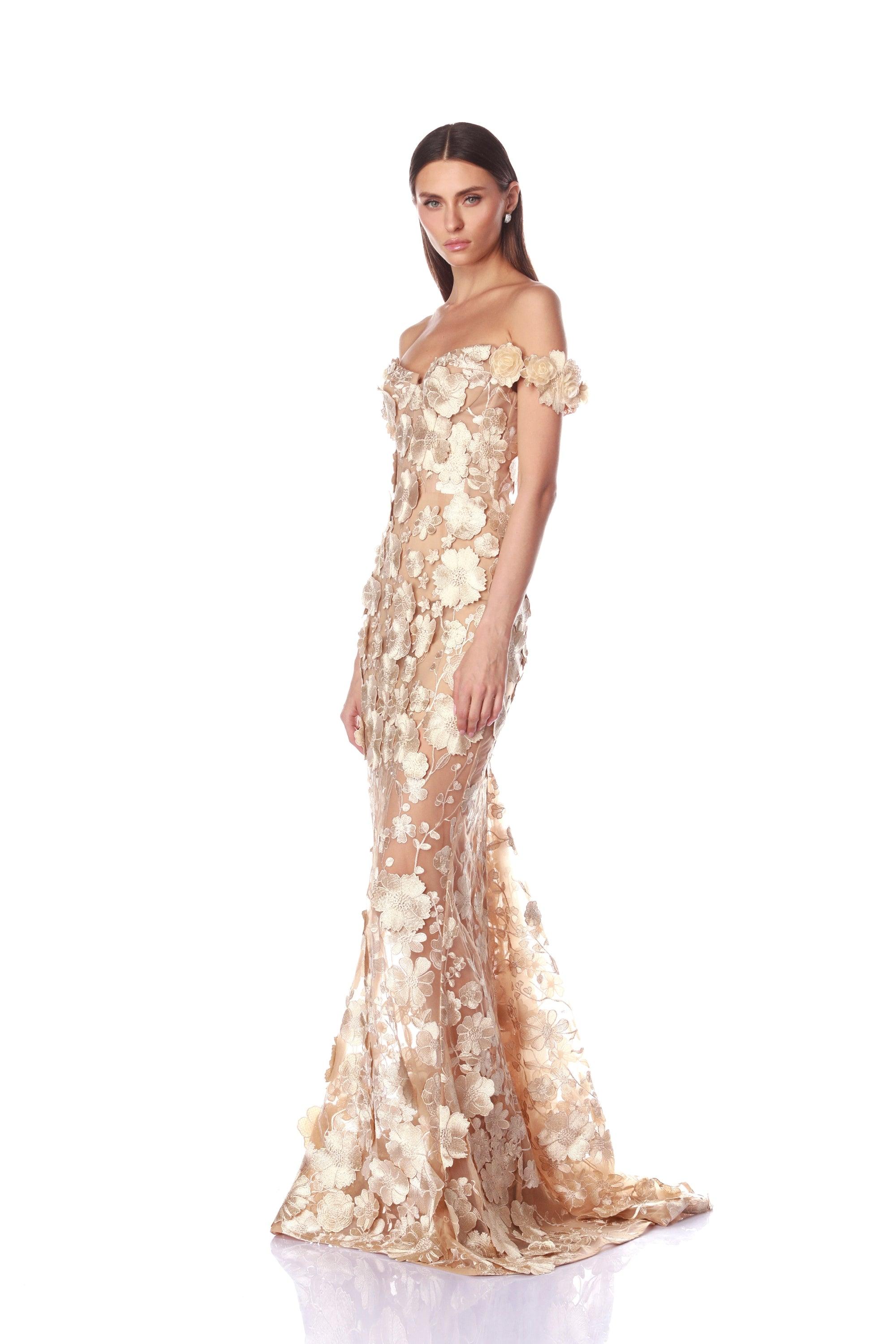 Jasmine Gold Off Shoulder Gown