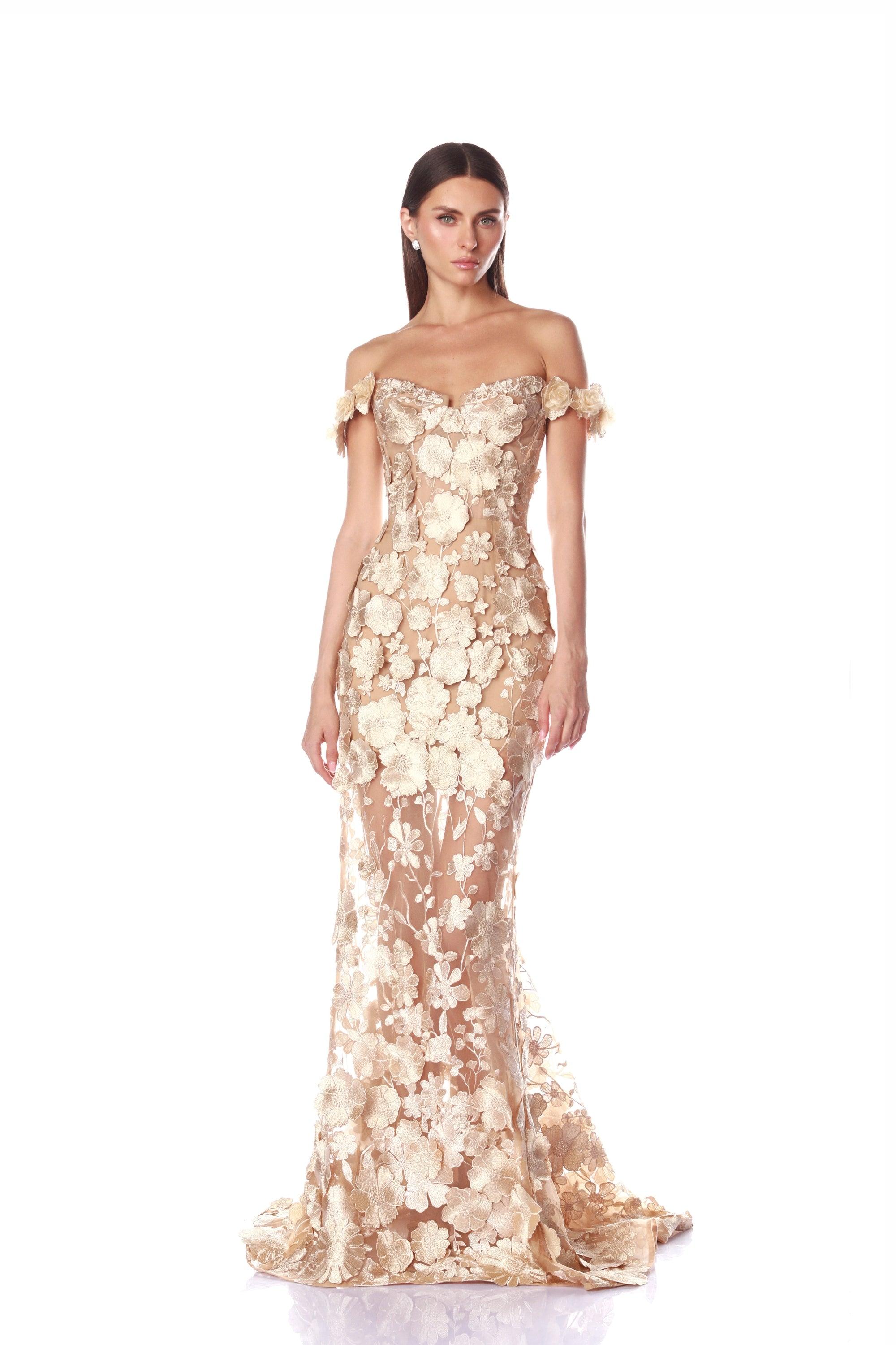 Jasmine Gold Off Shoulder Gown
