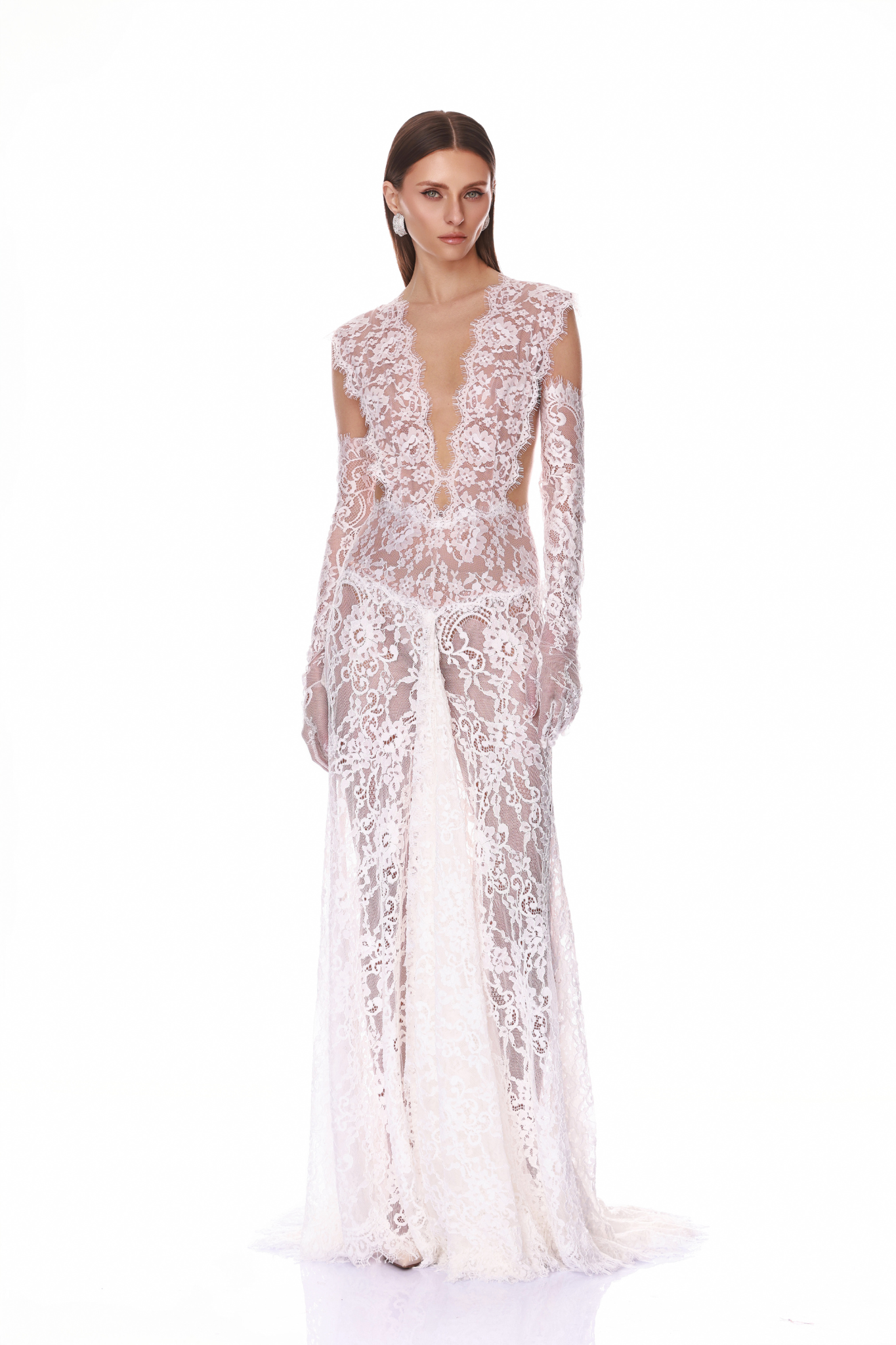 Naia Blanc Lace V-Neck Gown
