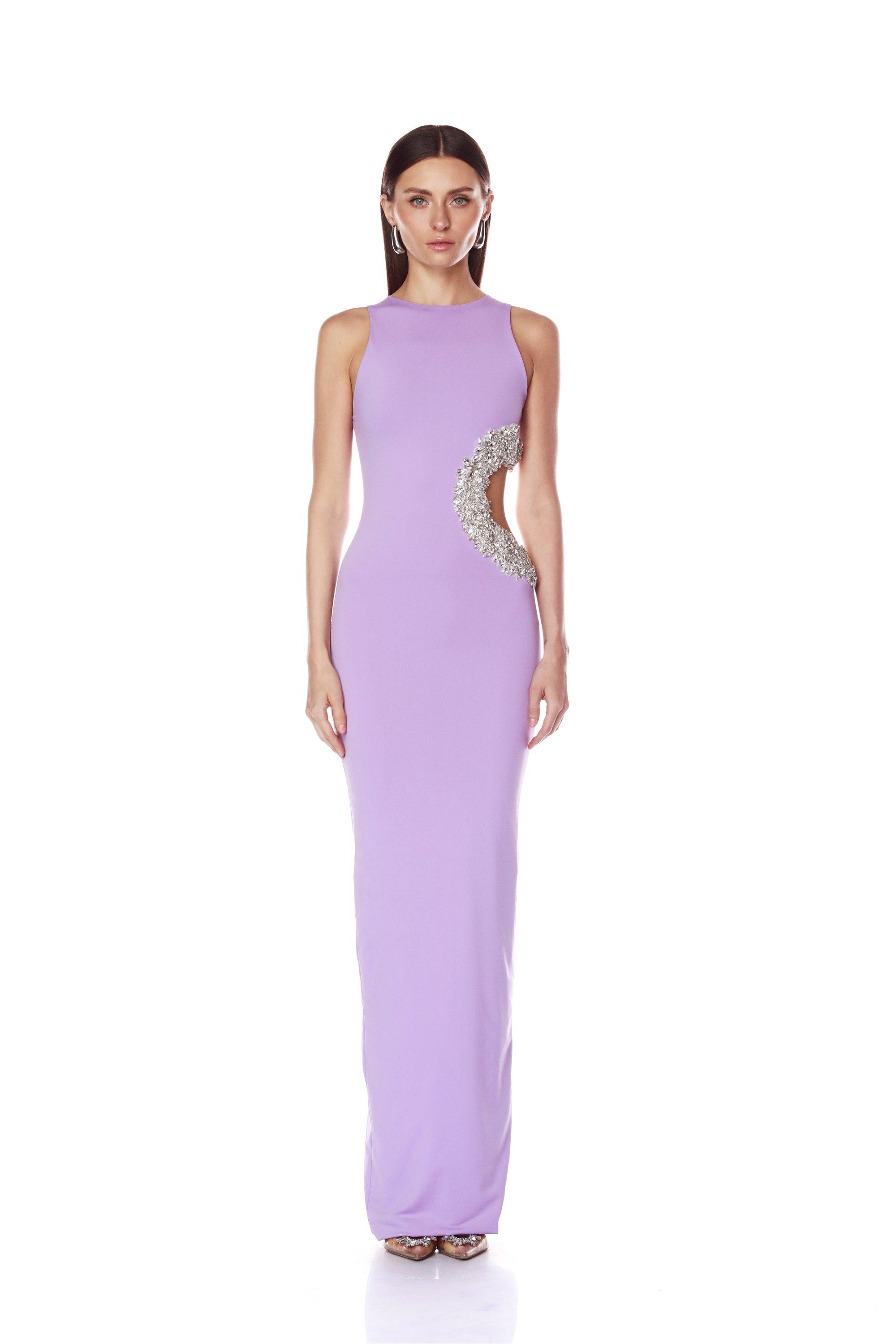 Camila Lilac Rhinestone Cutout Maxi Dress