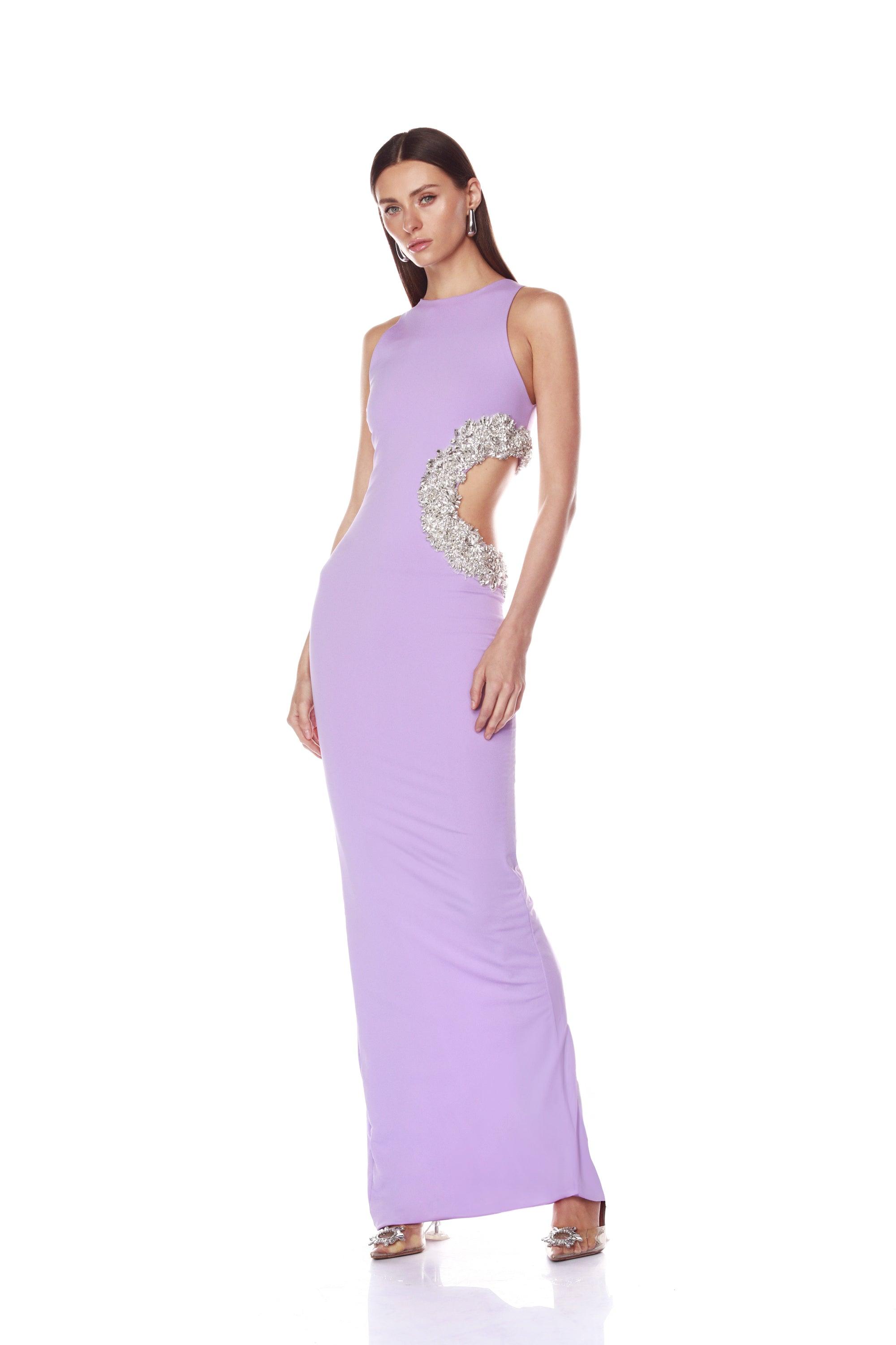 Camila Lilac Rhinestone Cutout Maxi Dress