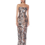 Dahlia Dark Silver Strapless Maxi Dress