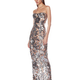 Dahlia Dark Silver Strapless Maxi Dress