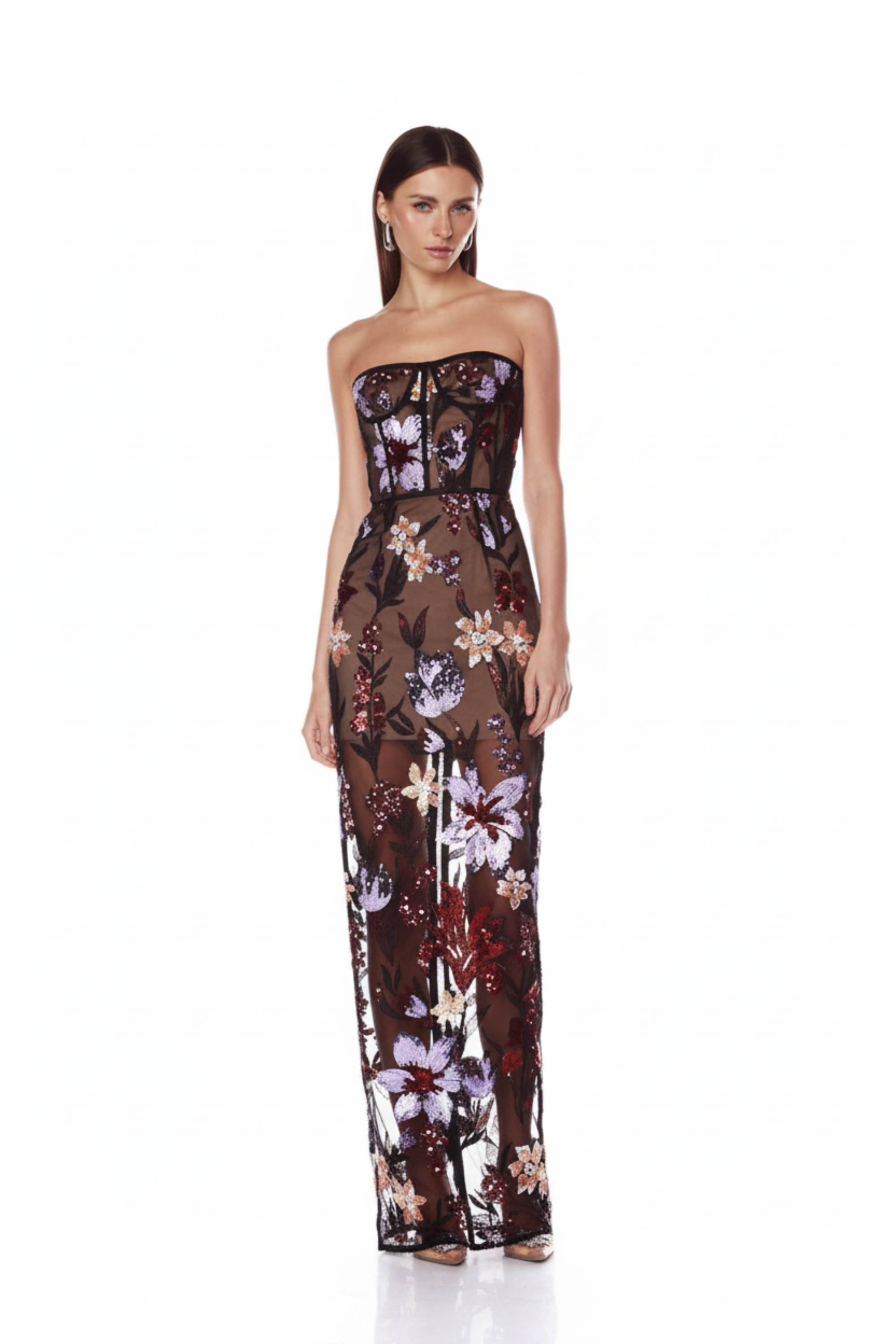 Dahlia Purple Multi Strapless Maxi Dress