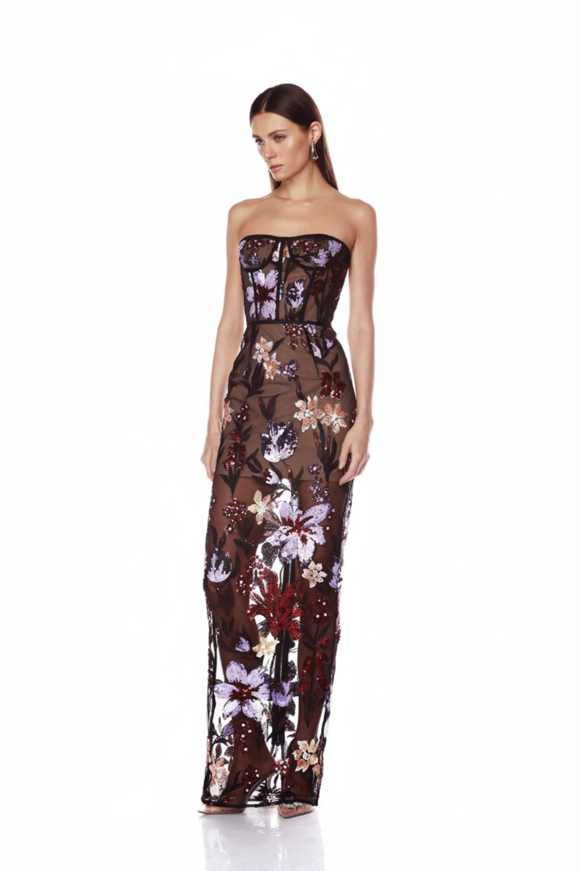 Dahlia Purple Multi Strapless Maxi Dress