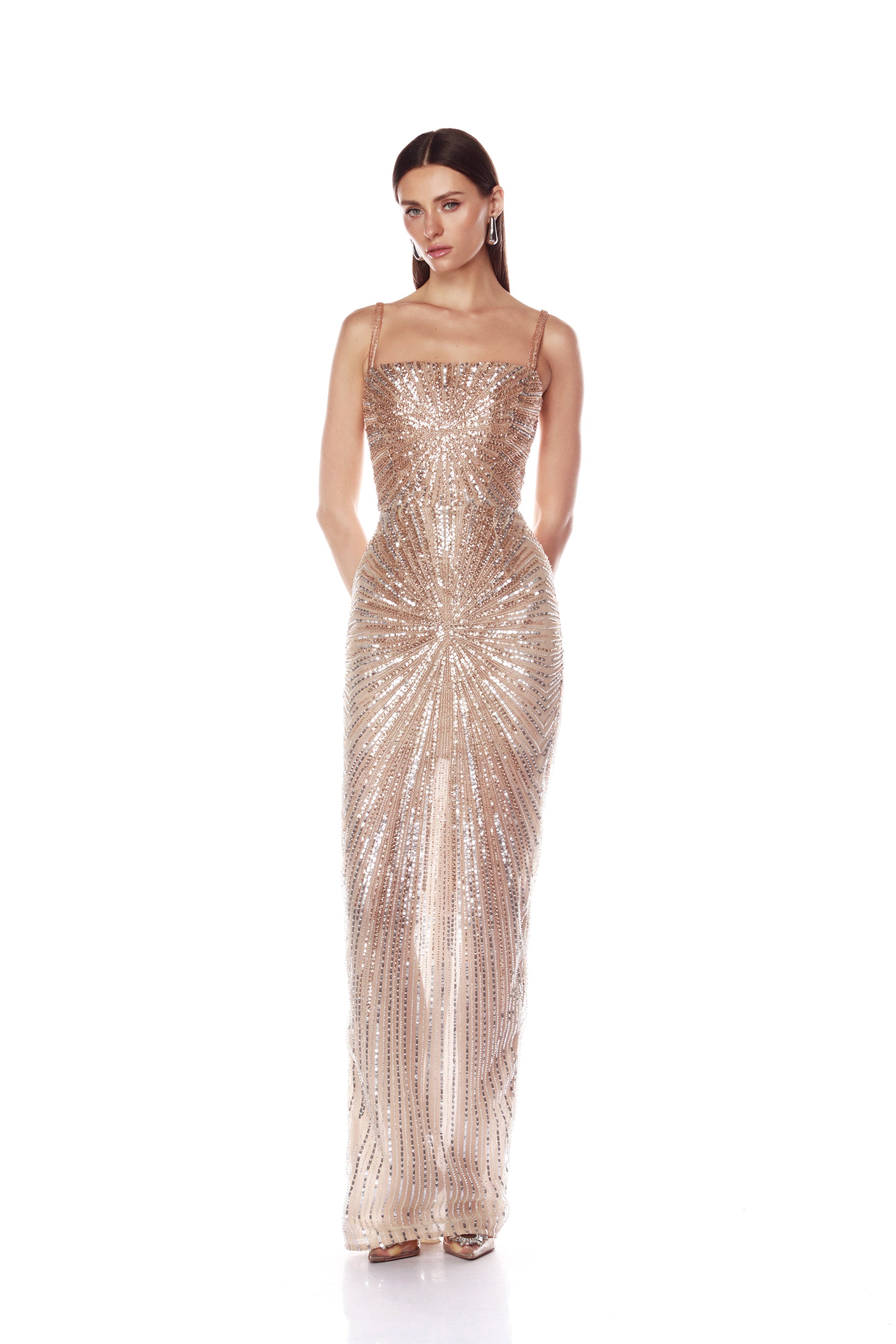Dahlia Champagne Maxi Dress with Straps