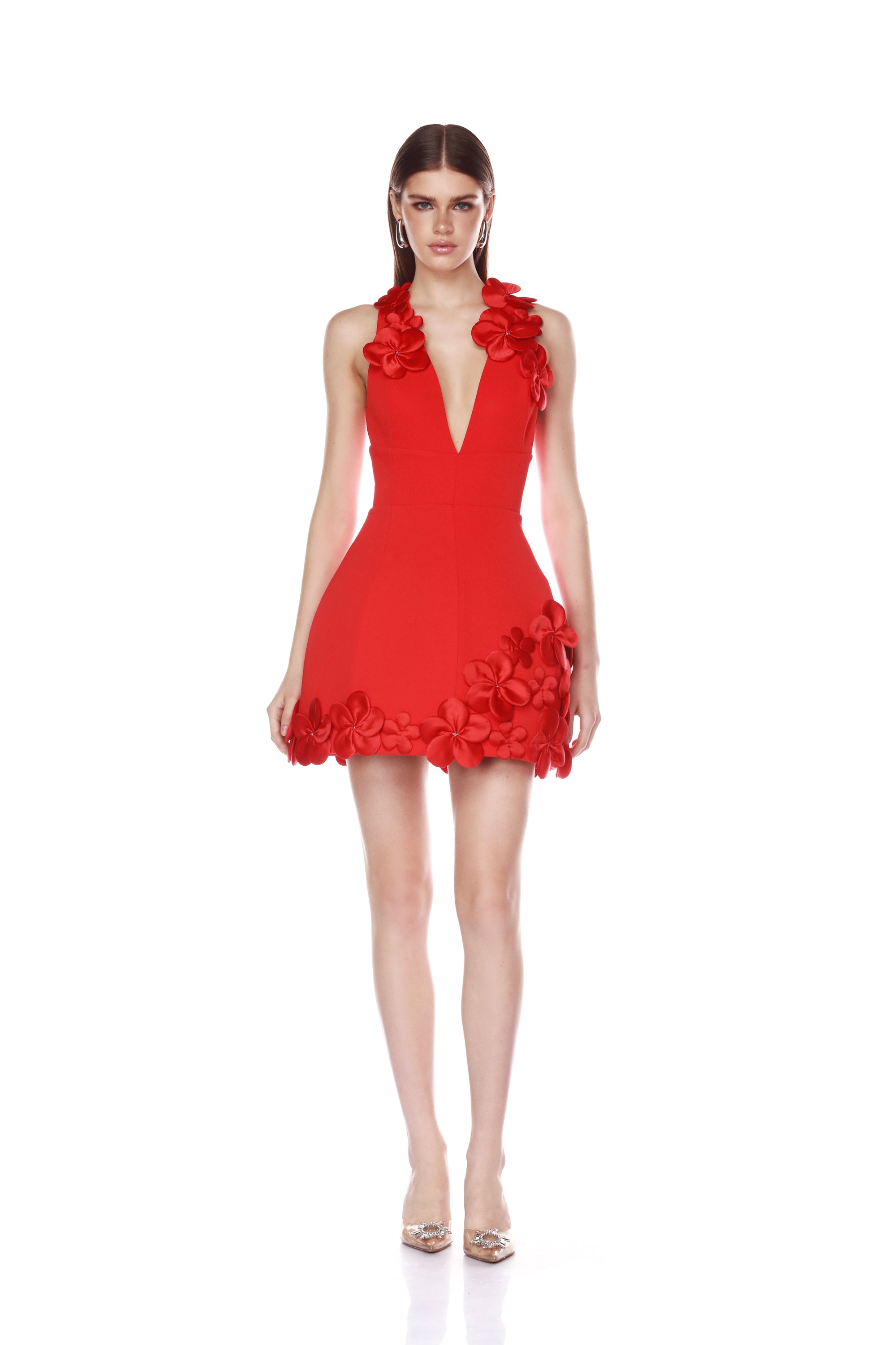 red dress return Bronx And Banco Estelle Red Floral Sleeveless Mini Dress