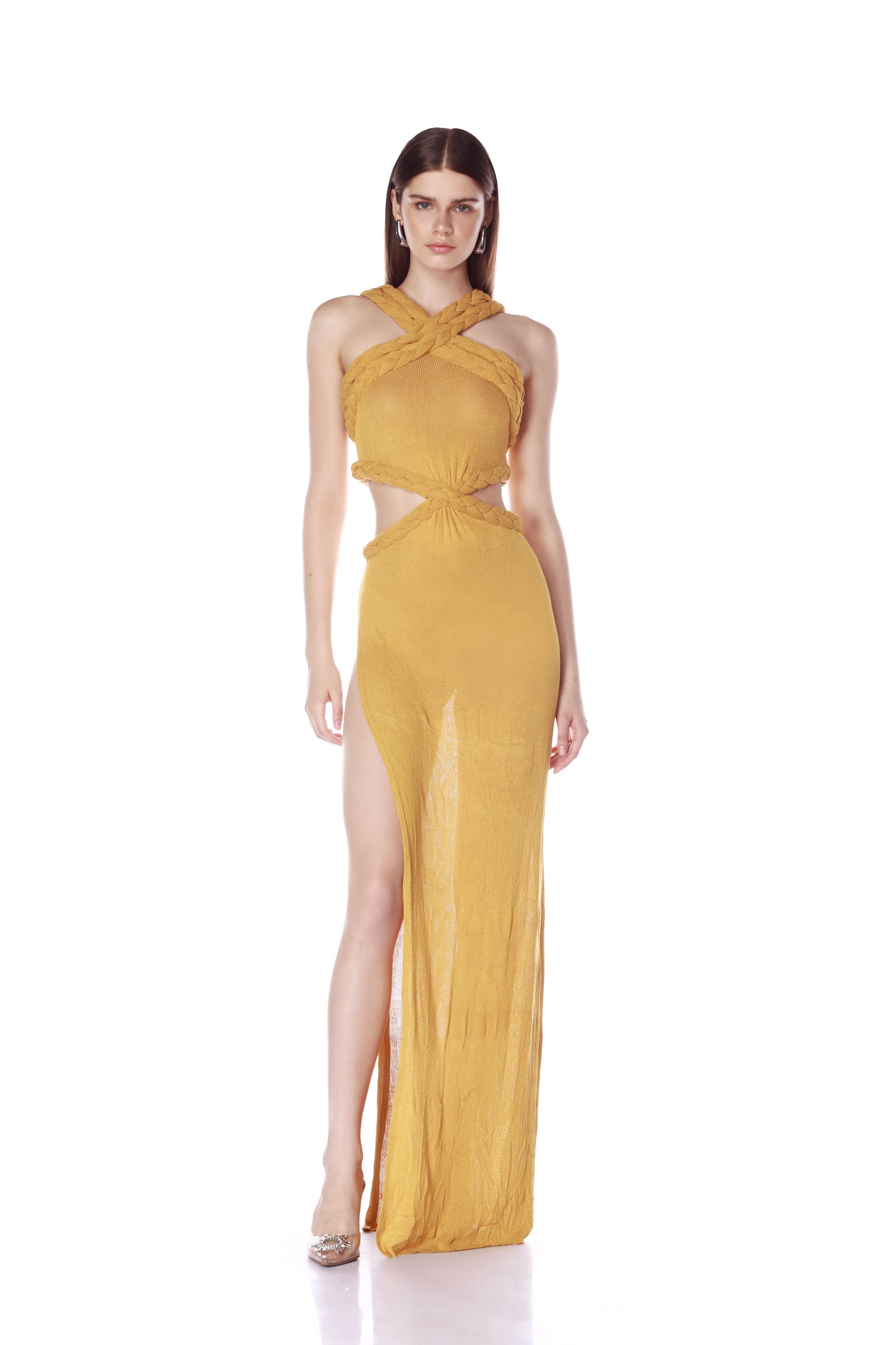 Bronx and Banco Knit Celeste Halterneck Dress in Mustard. Size XS (also in L, M, S, XL). Bronx and Banco Knit Celeste Halterneck Dress in Mustard. Size XS (also in L, M, S, XL).
