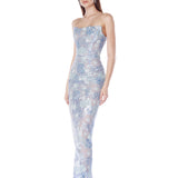 Farah Ocean Blue Sequin Multi Strapless Maxi Dress