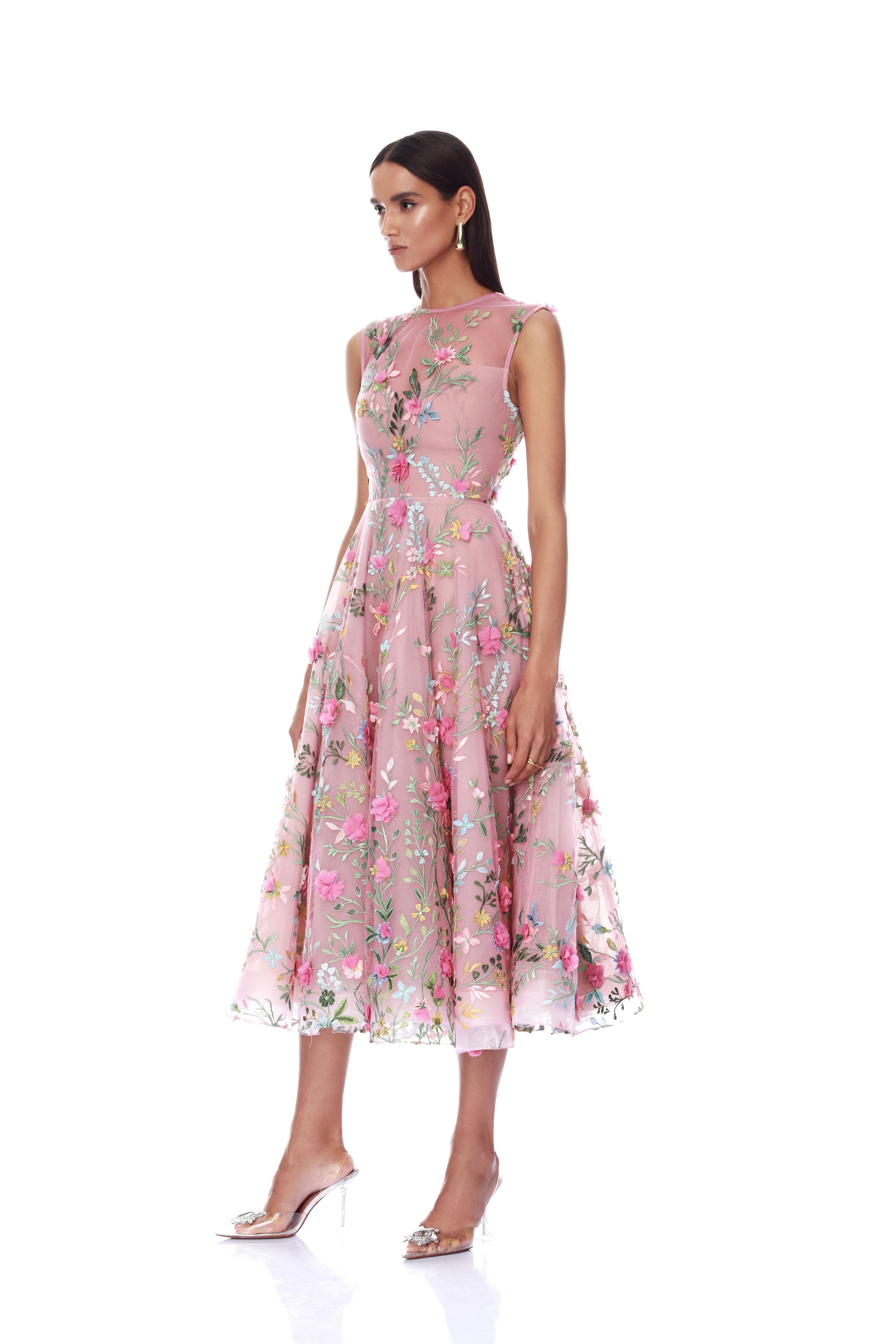 Blossom Saba Embroidered Blush Midi Dress