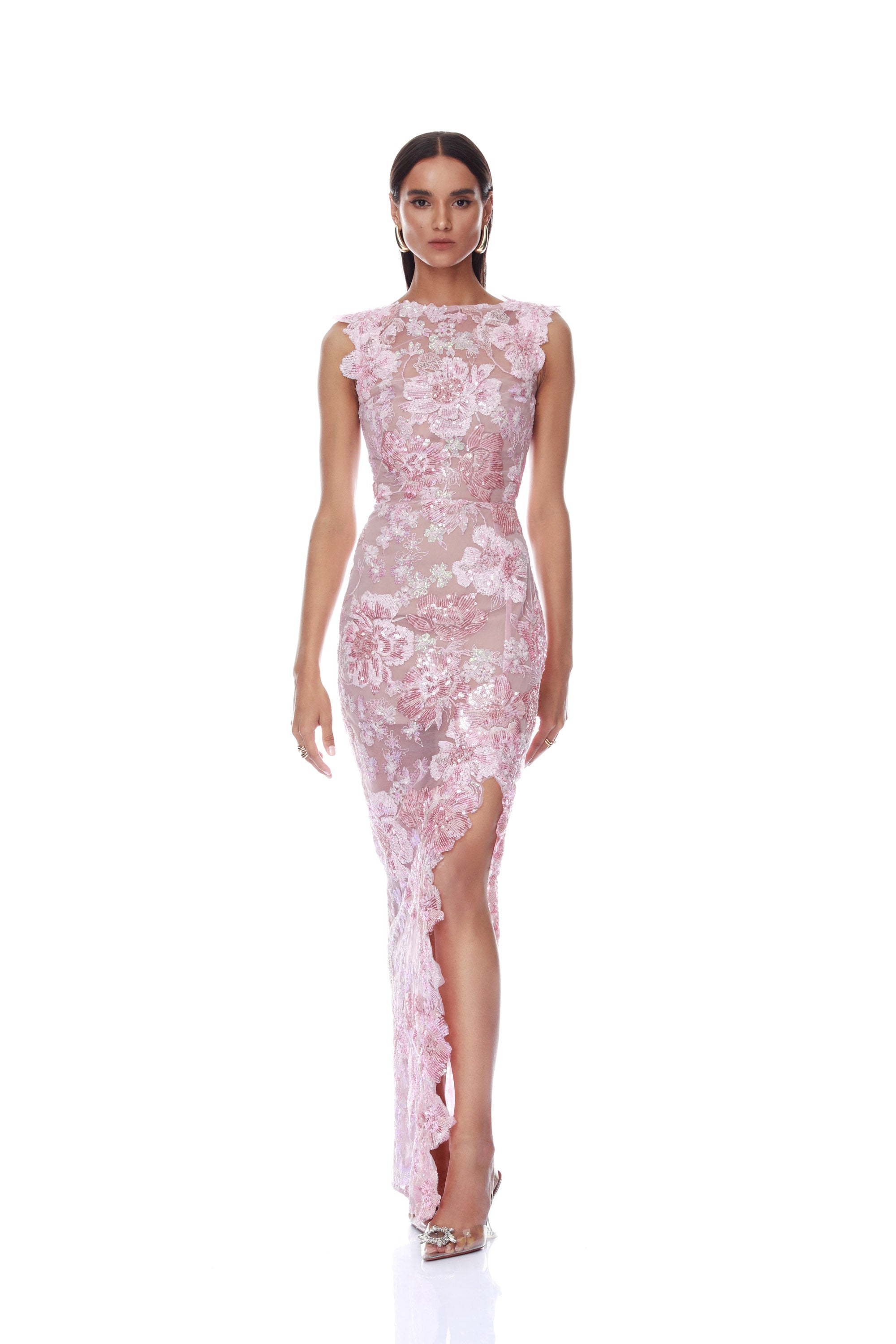 Capri Sequin Ellie Cap Sleeve Blush Maxi Dress