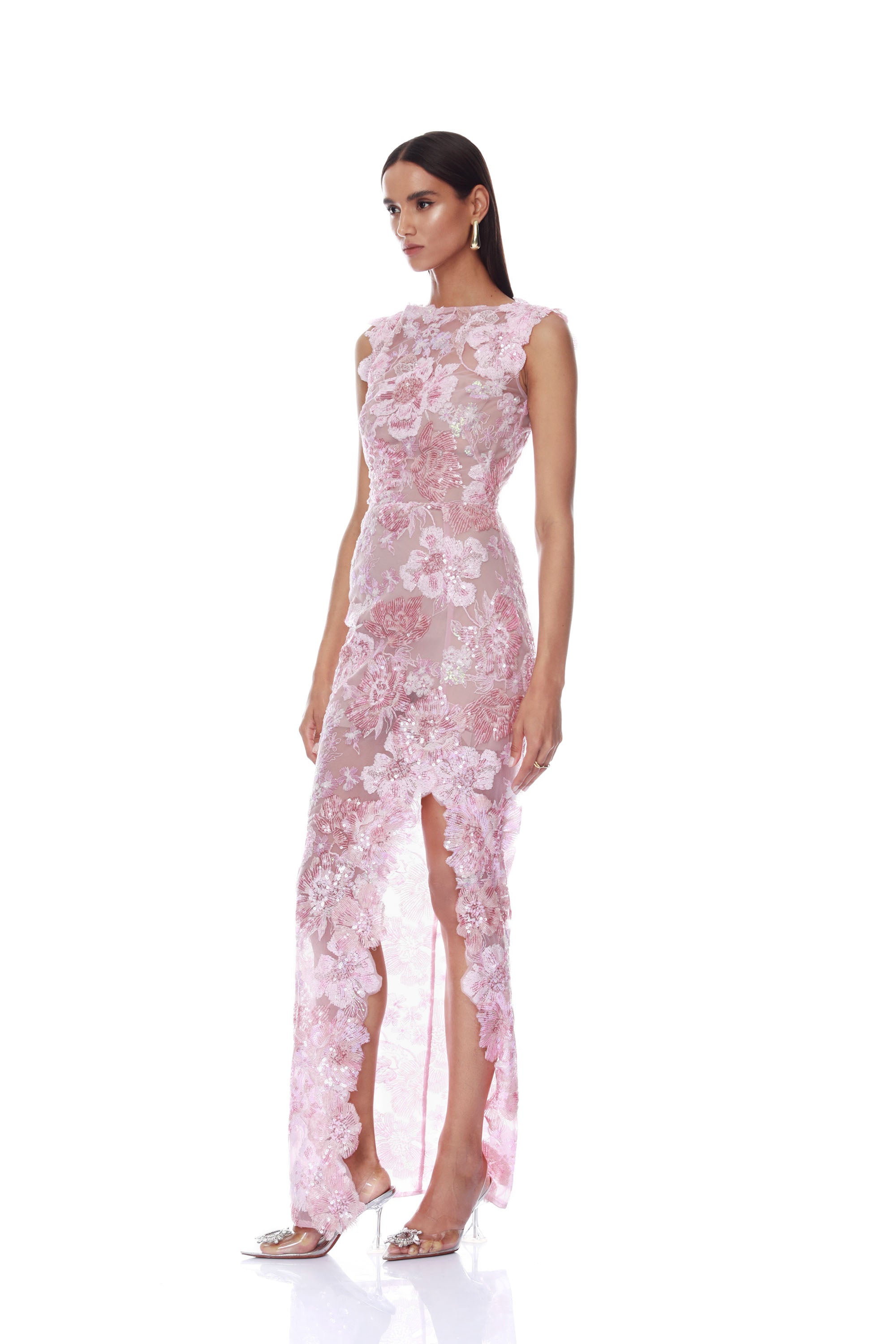 Capri Sequin Ellie Cap Sleeve Blush Maxi Dress