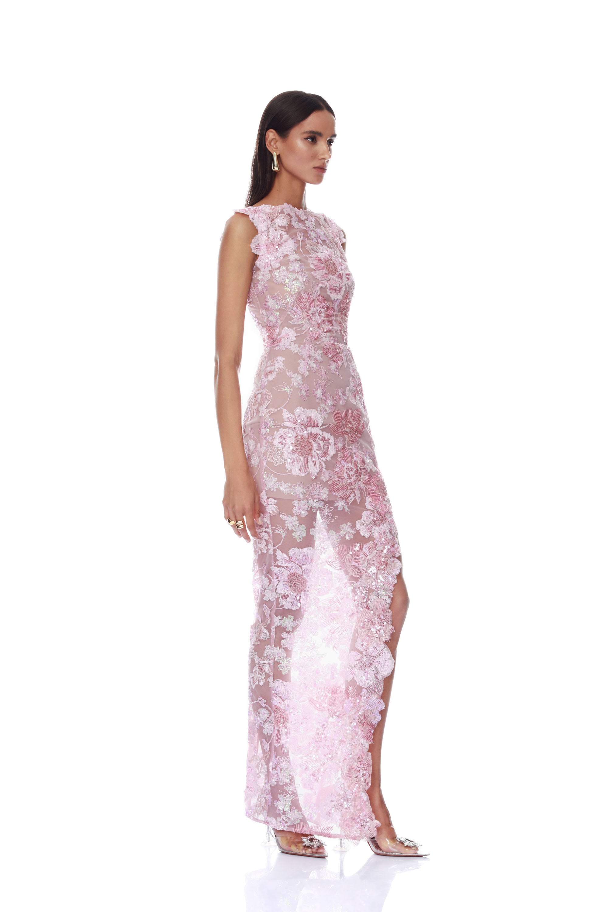 Capri Sequin Ellie Cap Sleeve Blush Maxi Dress