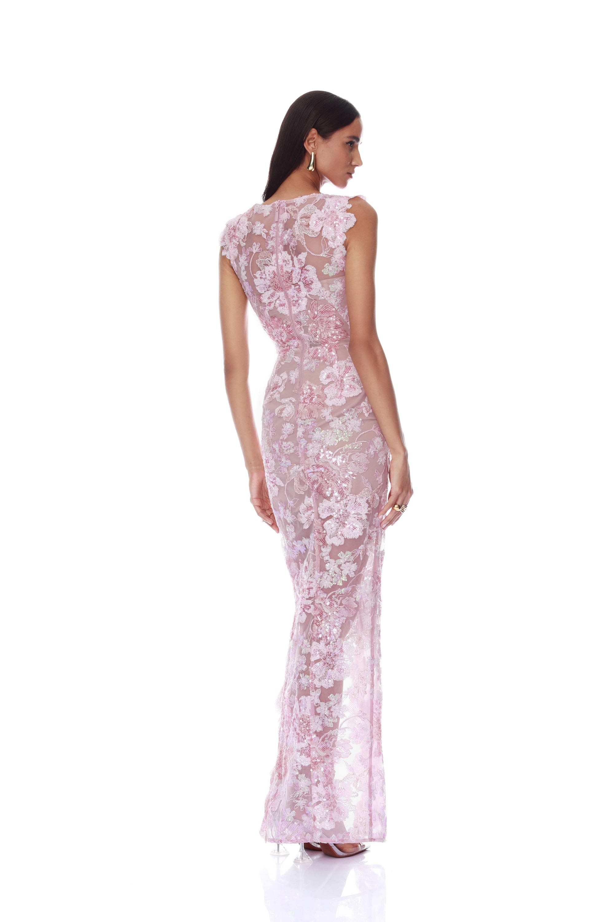 Capri Sequin Ellie Cap Sleeve Blush Maxi Dress