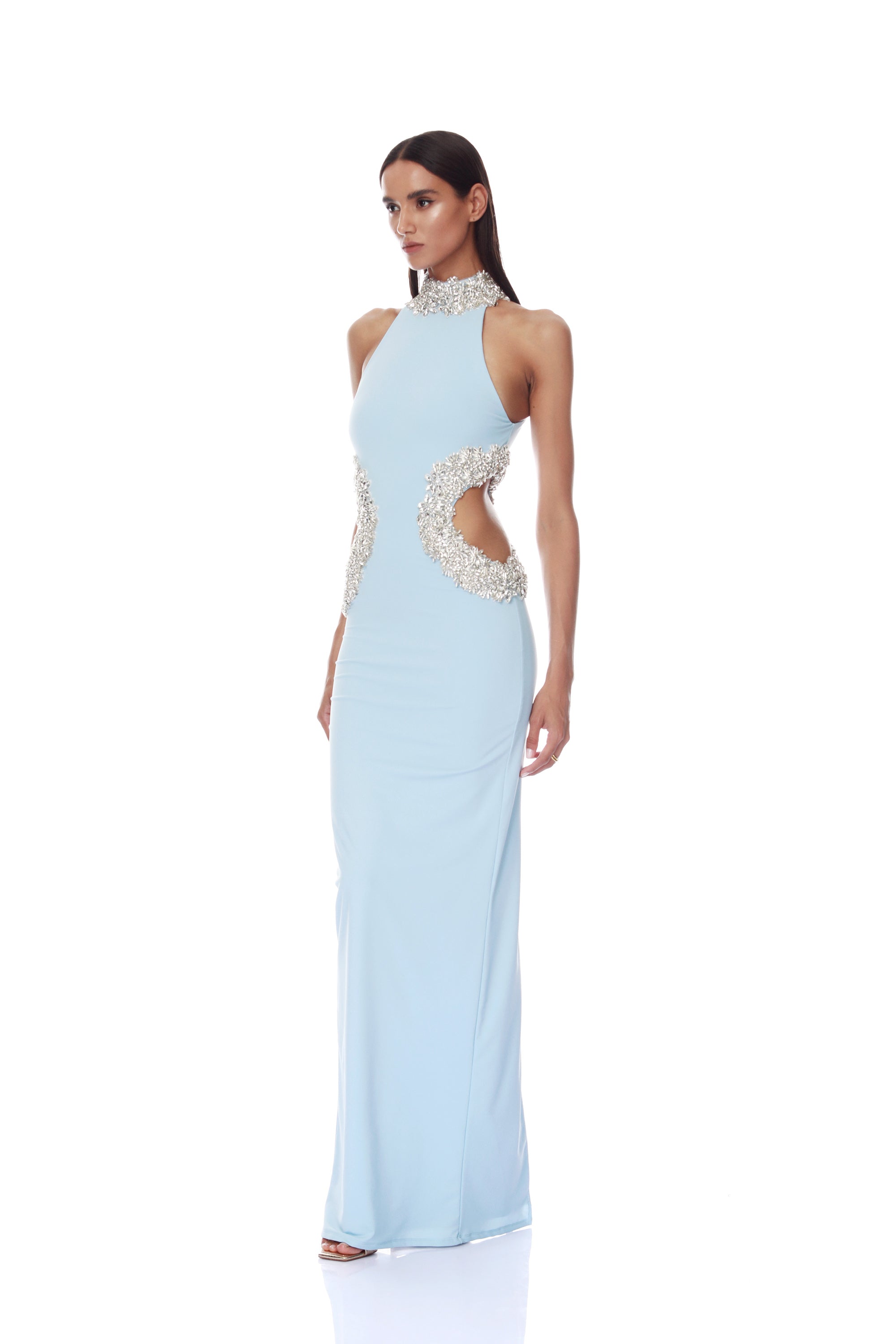 Camila Powder Blue Halterneck Cutout Maxi Dress