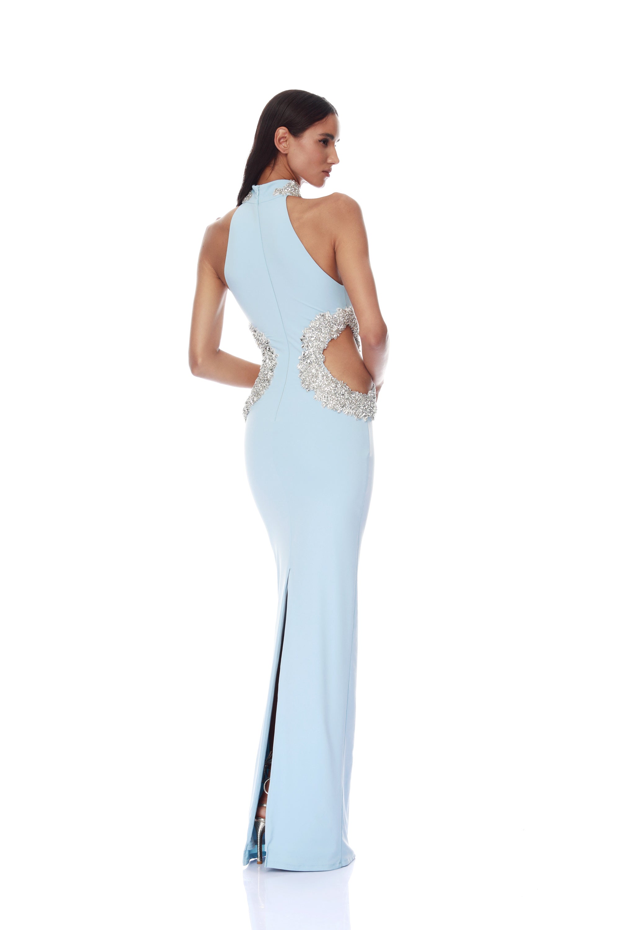 Camila Powder Blue Halterneck Cutout Maxi Dress